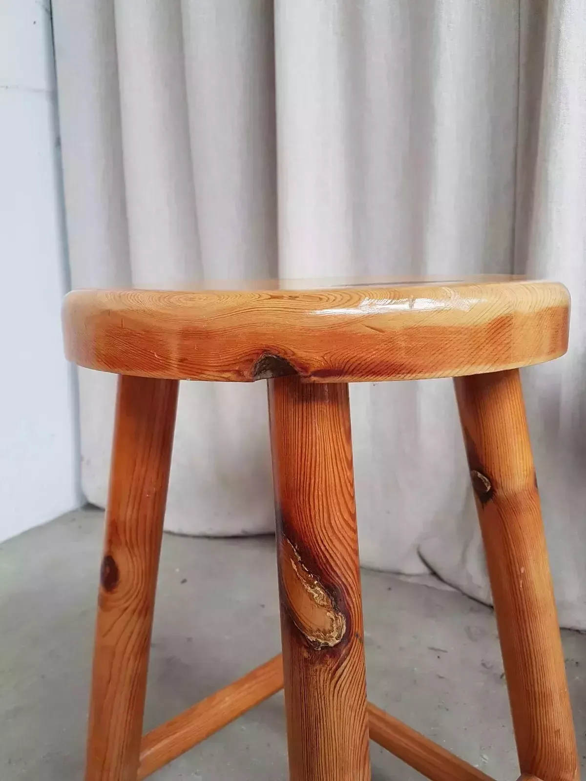 photo for sale Vtg Late Mid Century Set Of 3 Pine Kitchen Bar Stools Retro Modernist R552