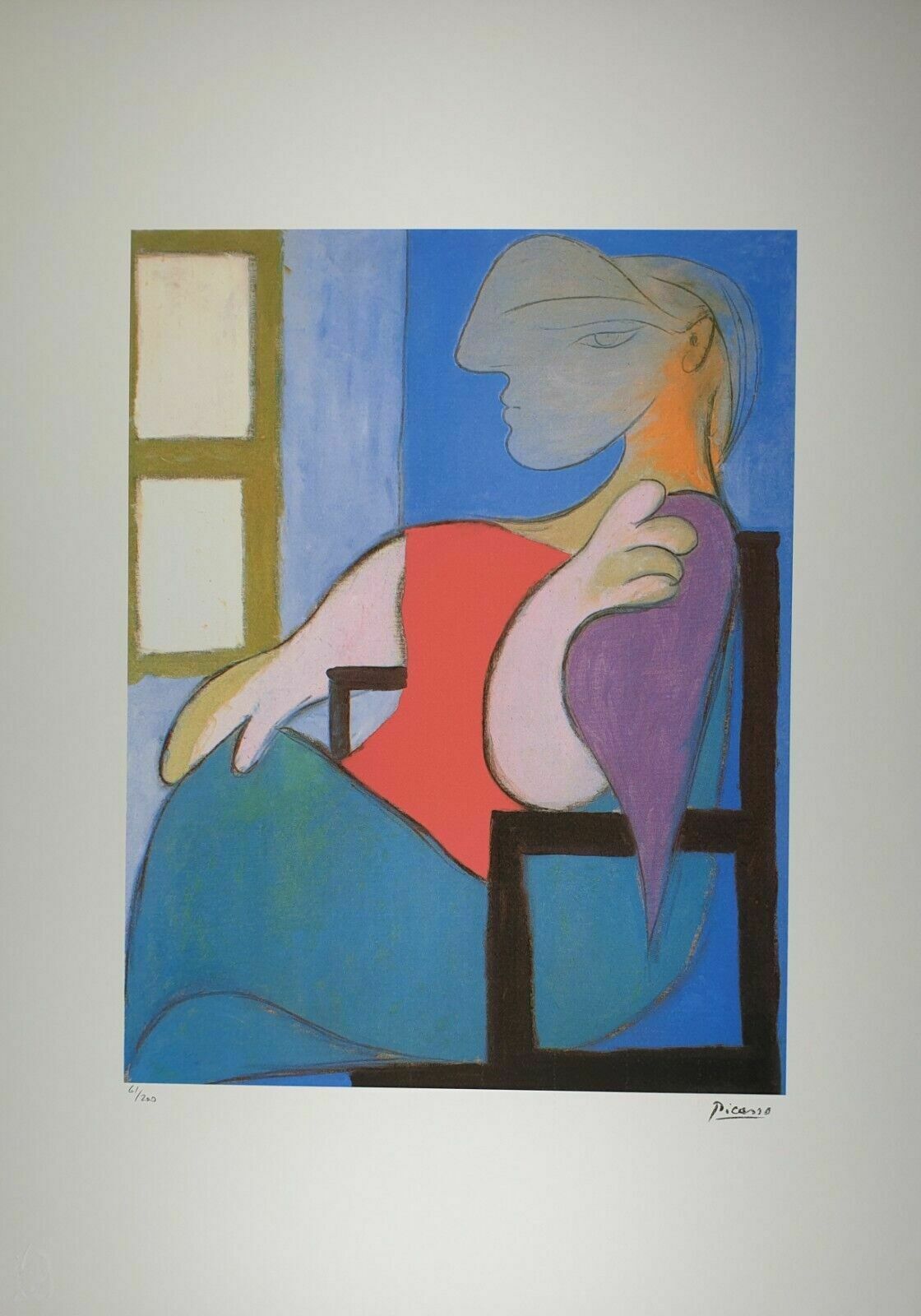 Pablo Picasso, Woman Sitting Near Window, Plate Signed Lithograph photo Art