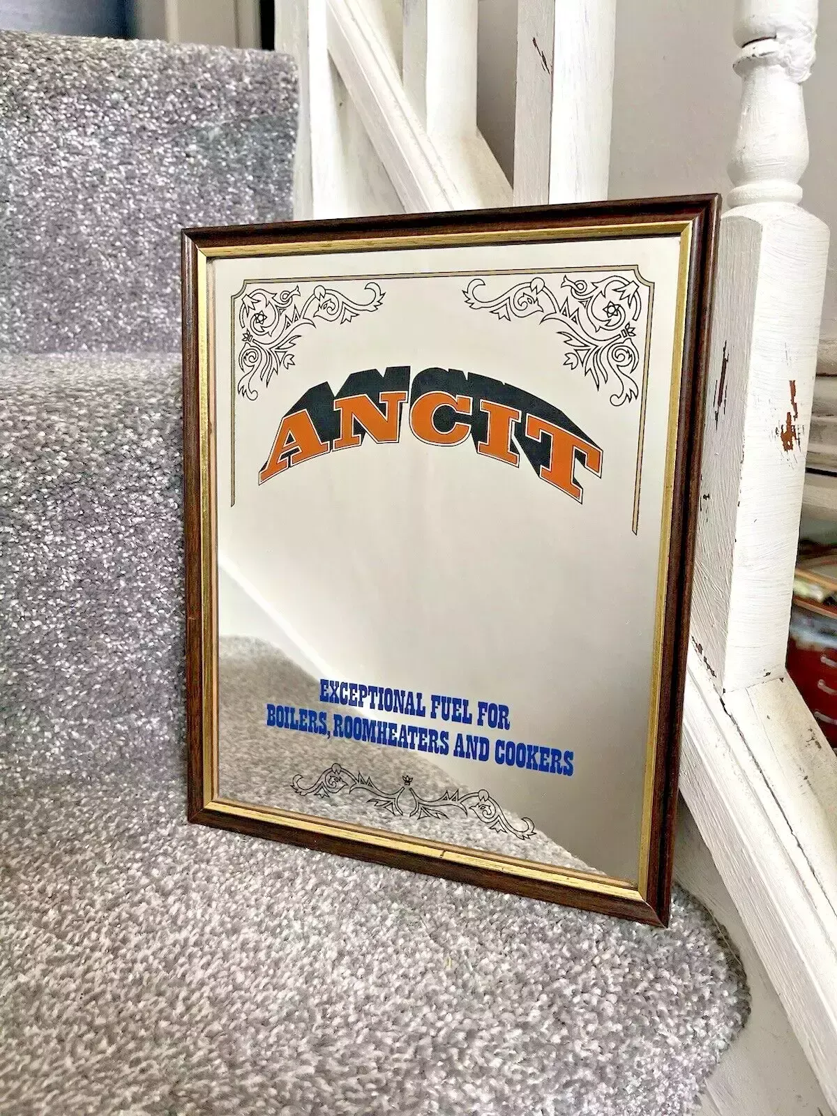 Vintage Ancit Coal Fuel Colliery Advertising Shop Picture Mirror Mining 50's 60s