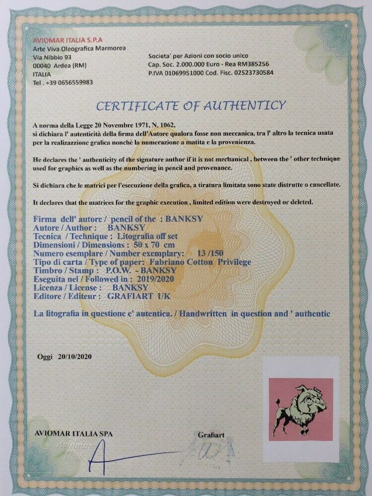 Banksy Pitbull Poodle   Certificate (Banksy Wall Art, Banksy Lithograph) photo for sale
