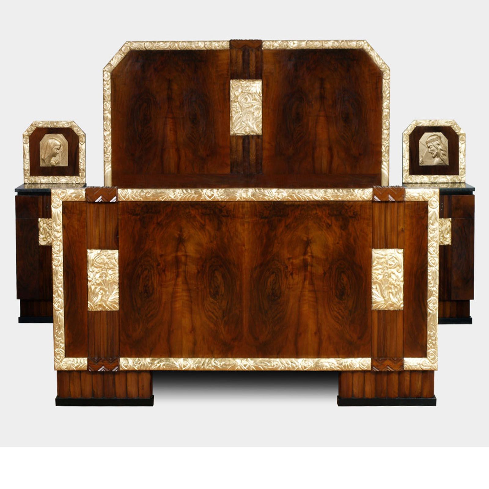 Art Deco Double Bed & Nightstands By Atelier Varedo, Gino Maggioni Attributed.