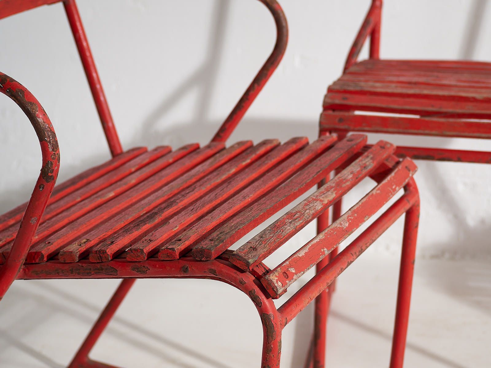 Antique Red Garden Chairs (C.1920). Set Of 4 Pieces photo for sale