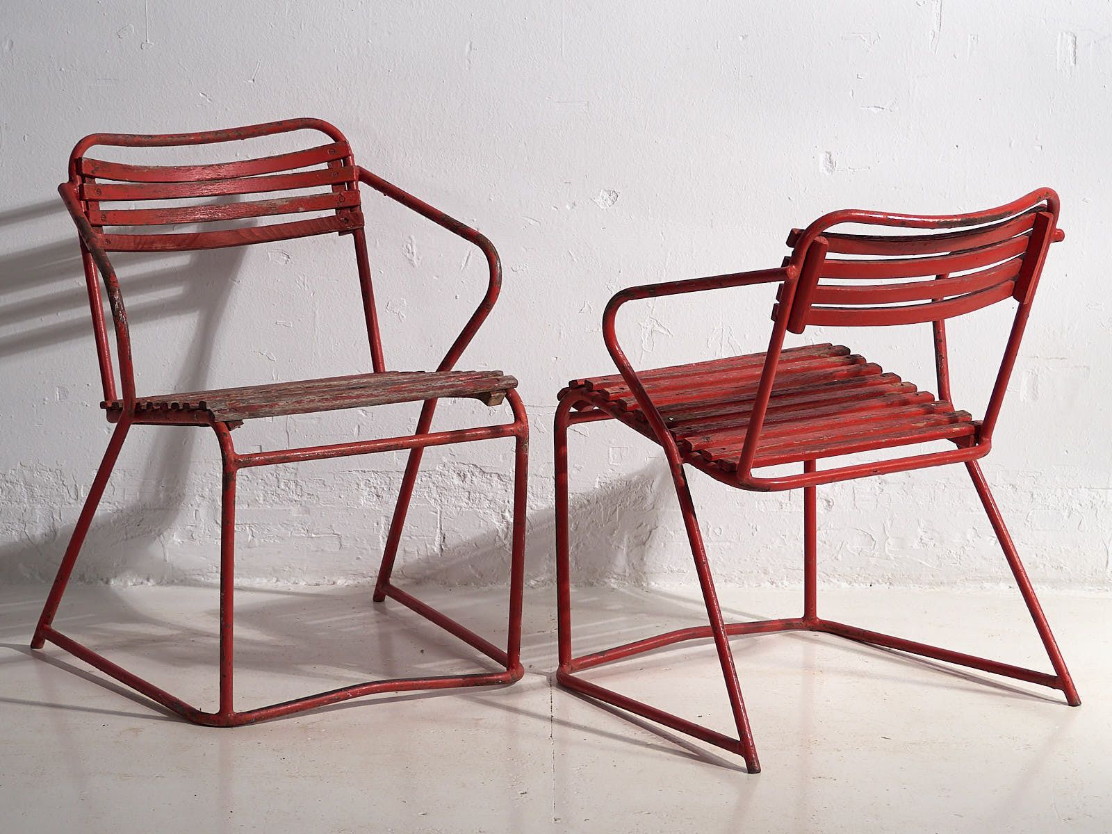 photo buy Antique Red Garden Chairs (C.1920). Set Of 4 Pieces