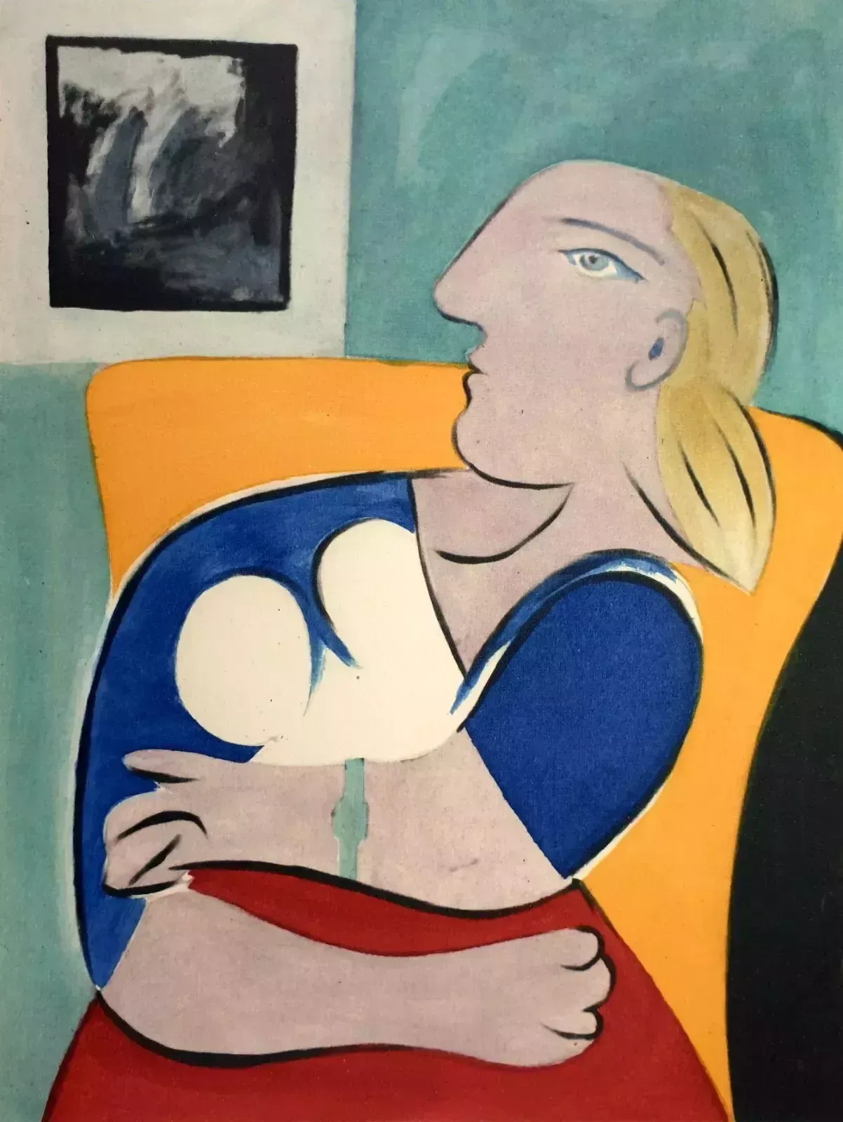 Pablo Picasso, Woman In Yellow Chair, Hand Signed Lithograph photo furniture