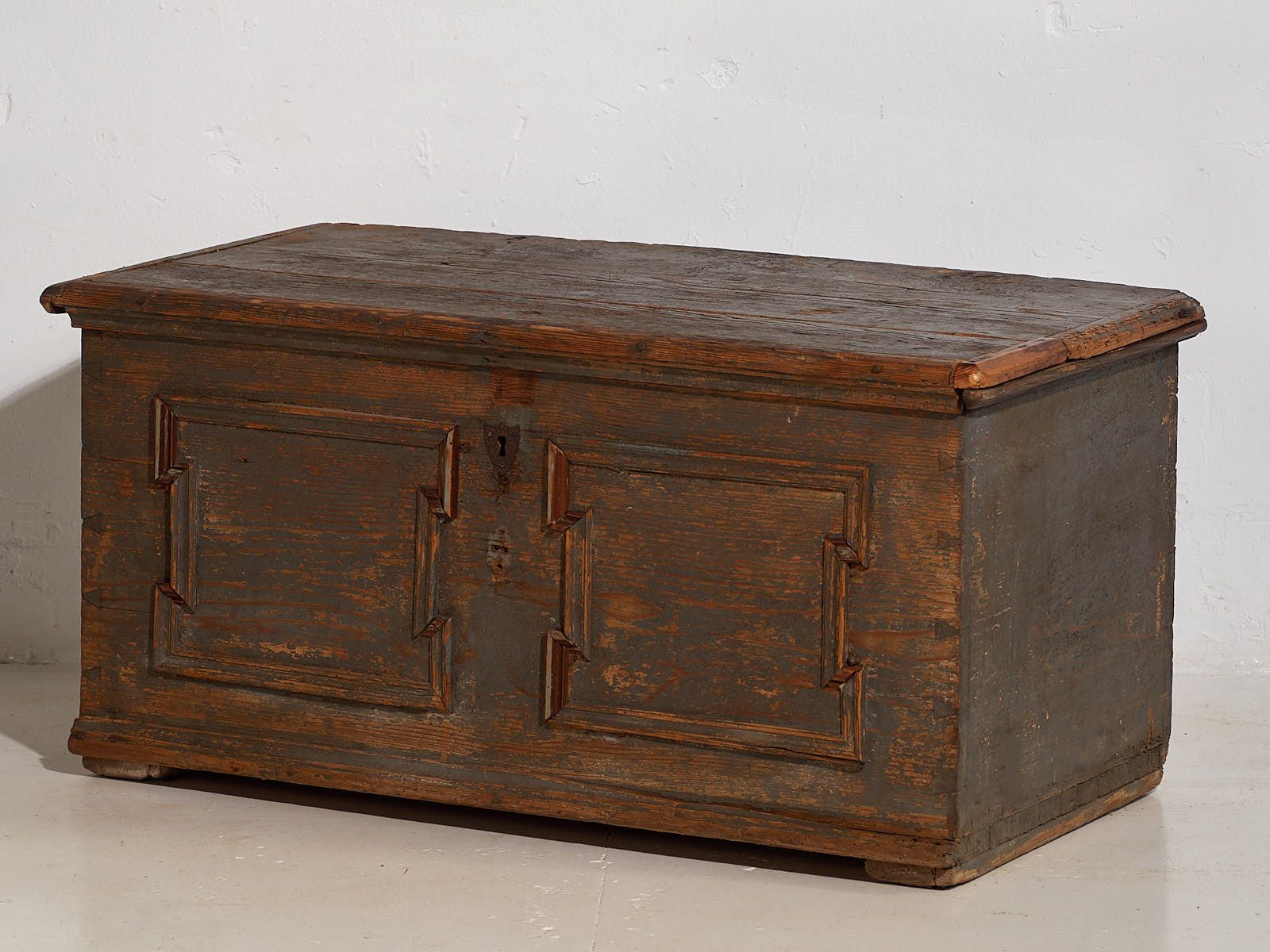 Antique Trunk With Pearl Gray Patina (C.1900) #28 photo 1491.0
