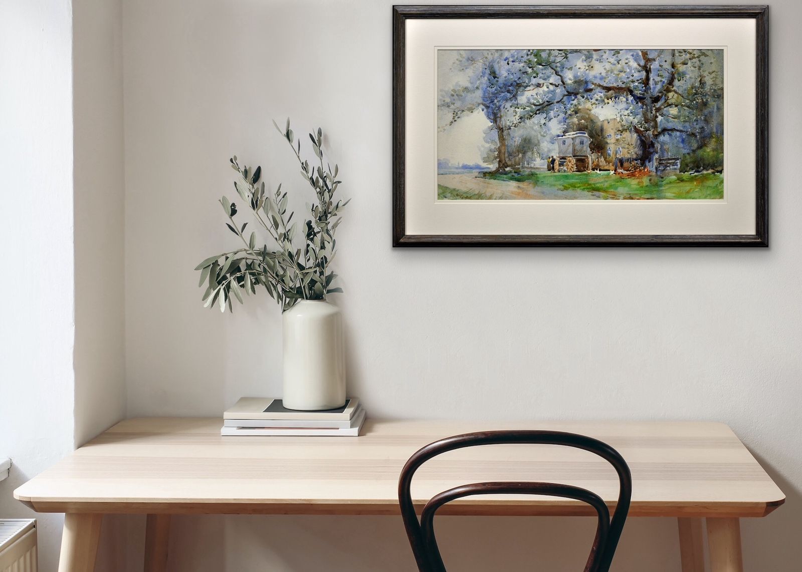 photo for sale Edgar Woollatt 1871 To 1931. Romany Gypsy Caravan At The Round House, Clifton Lane, Wilford, Nottingham Circa 1910. Framed Watercolour Painting.