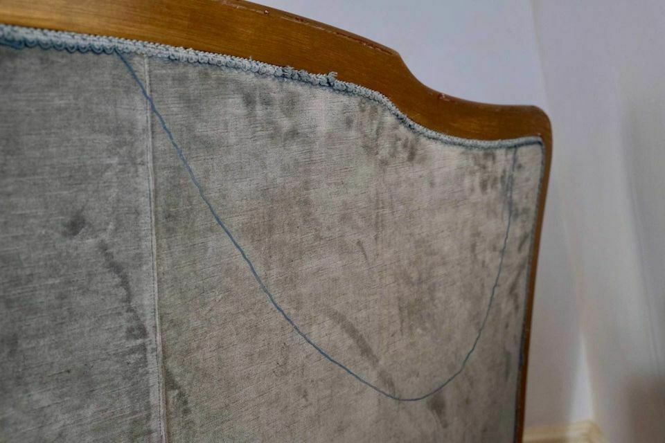photo for sale Vintage Style Sofa In Steel Blue Velvet