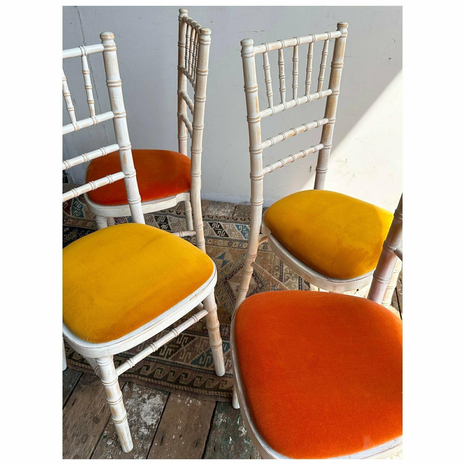 Selection Of Faux Bamboo Chairs W/ Wooden, Leatherette Or Velvet Seats C.1980