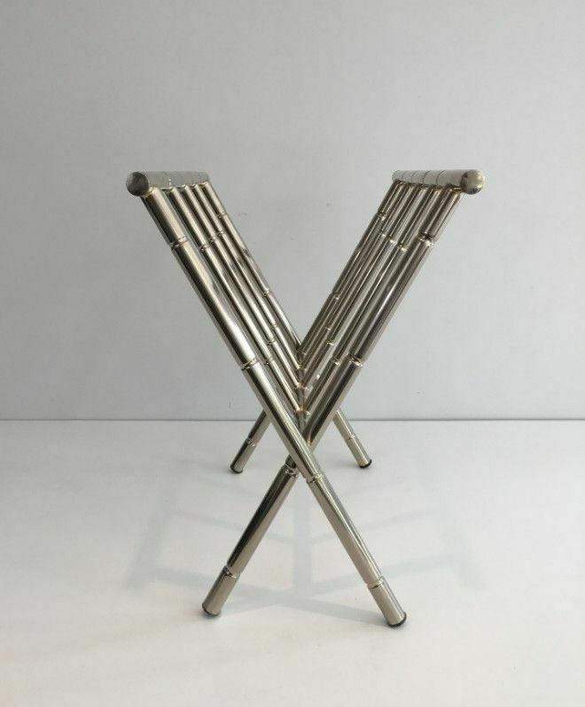 Nickel Magazine Rack In Faux Bamboo Style In The Style Of Jacques Adne photo for sale