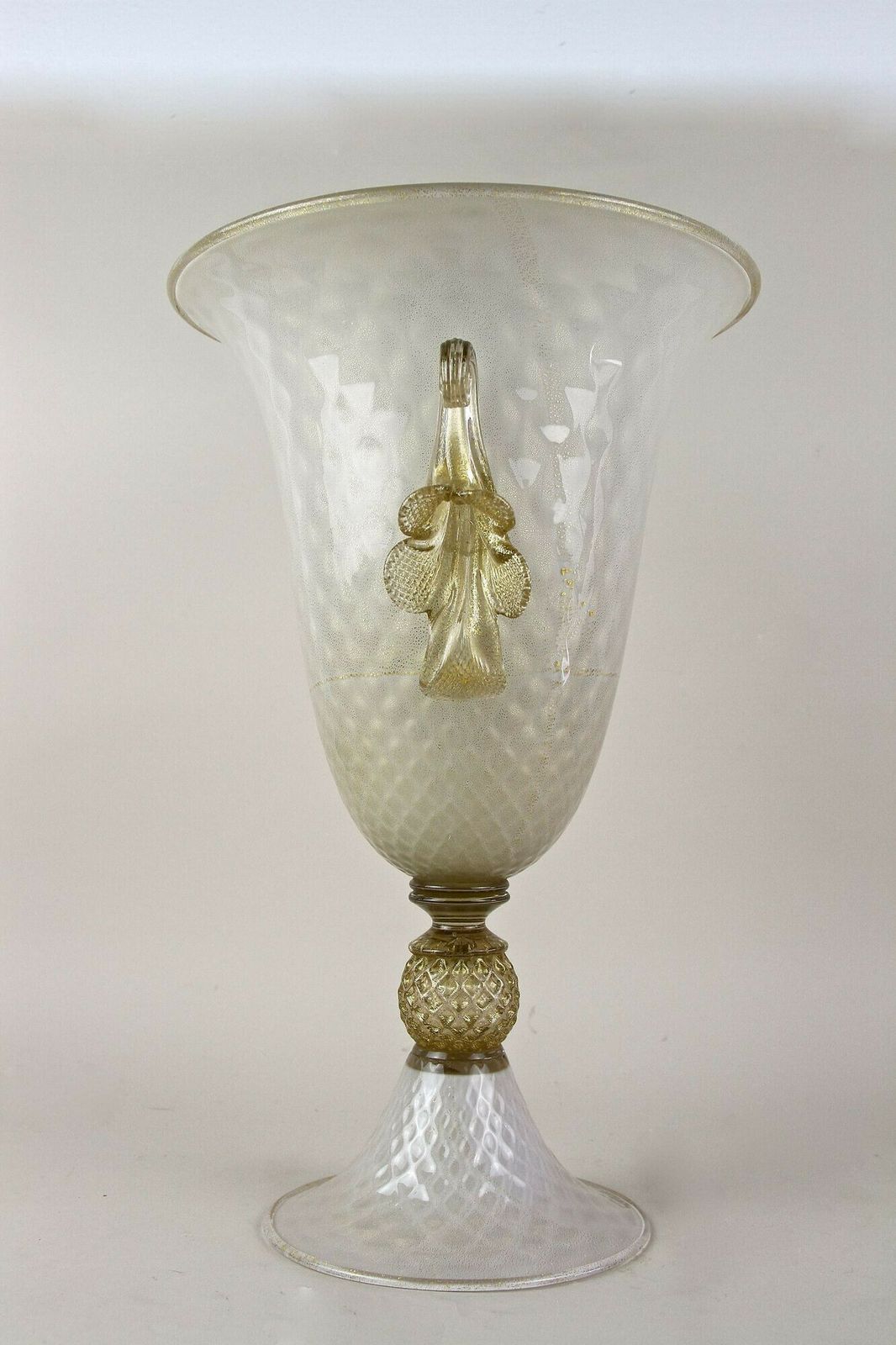Beige/ Golden Murano Glass Urn Vase With 24 K Gold Flakes By Gabbiani, Italy photo buy