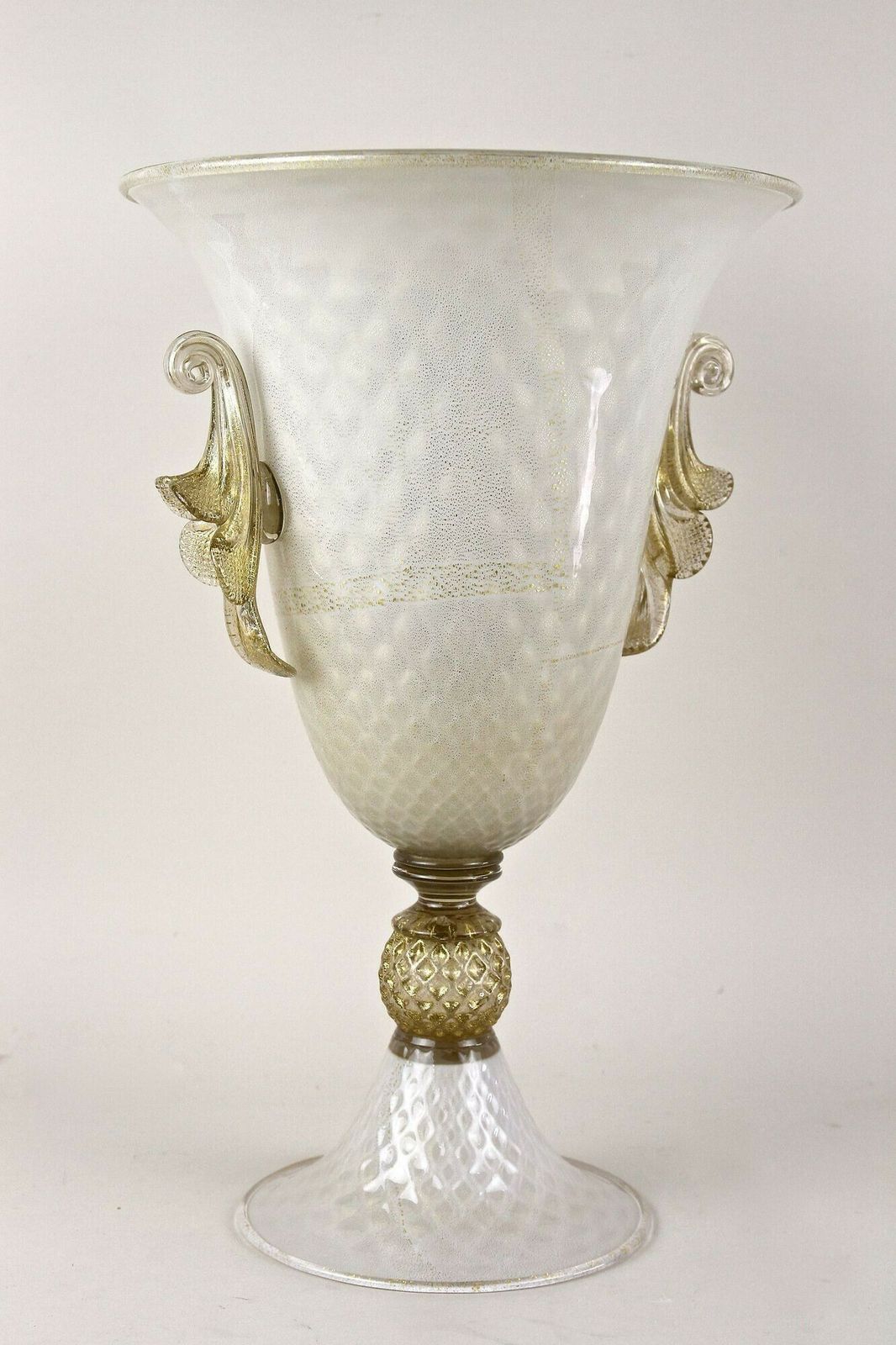 2150.0 Beige/ Golden Murano Glass Urn Vase With 24 K Gold Flakes By Gabbiani, Italy photo