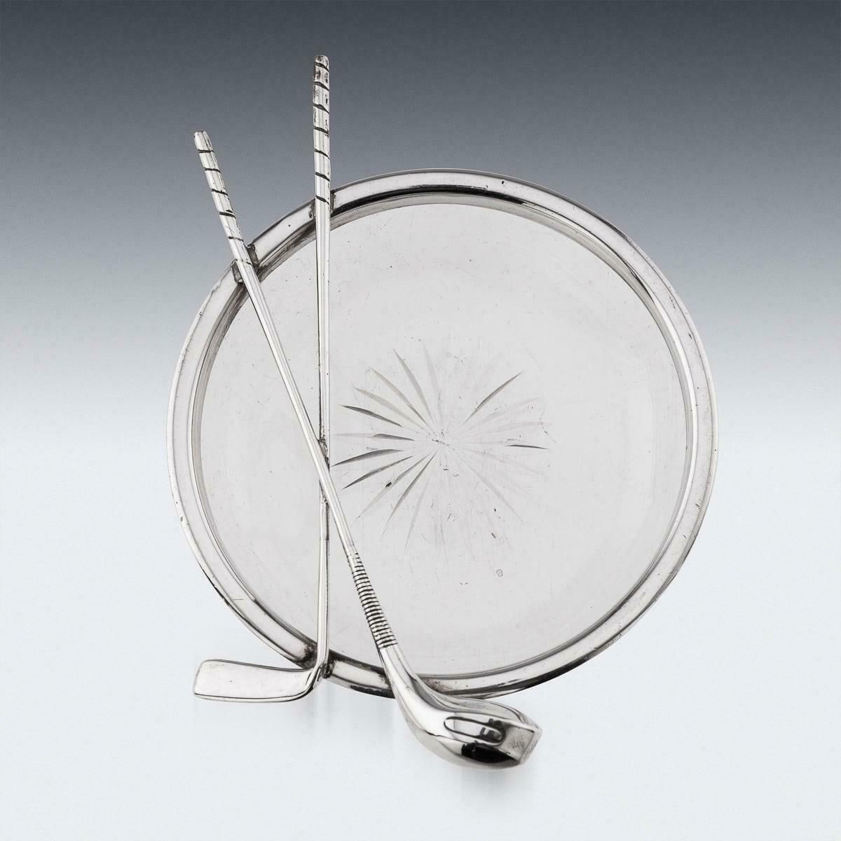 Antique 20th Century English Solid Silver & Cut Glass Golf Theme Ashtray C.1911 photo Home Decor
