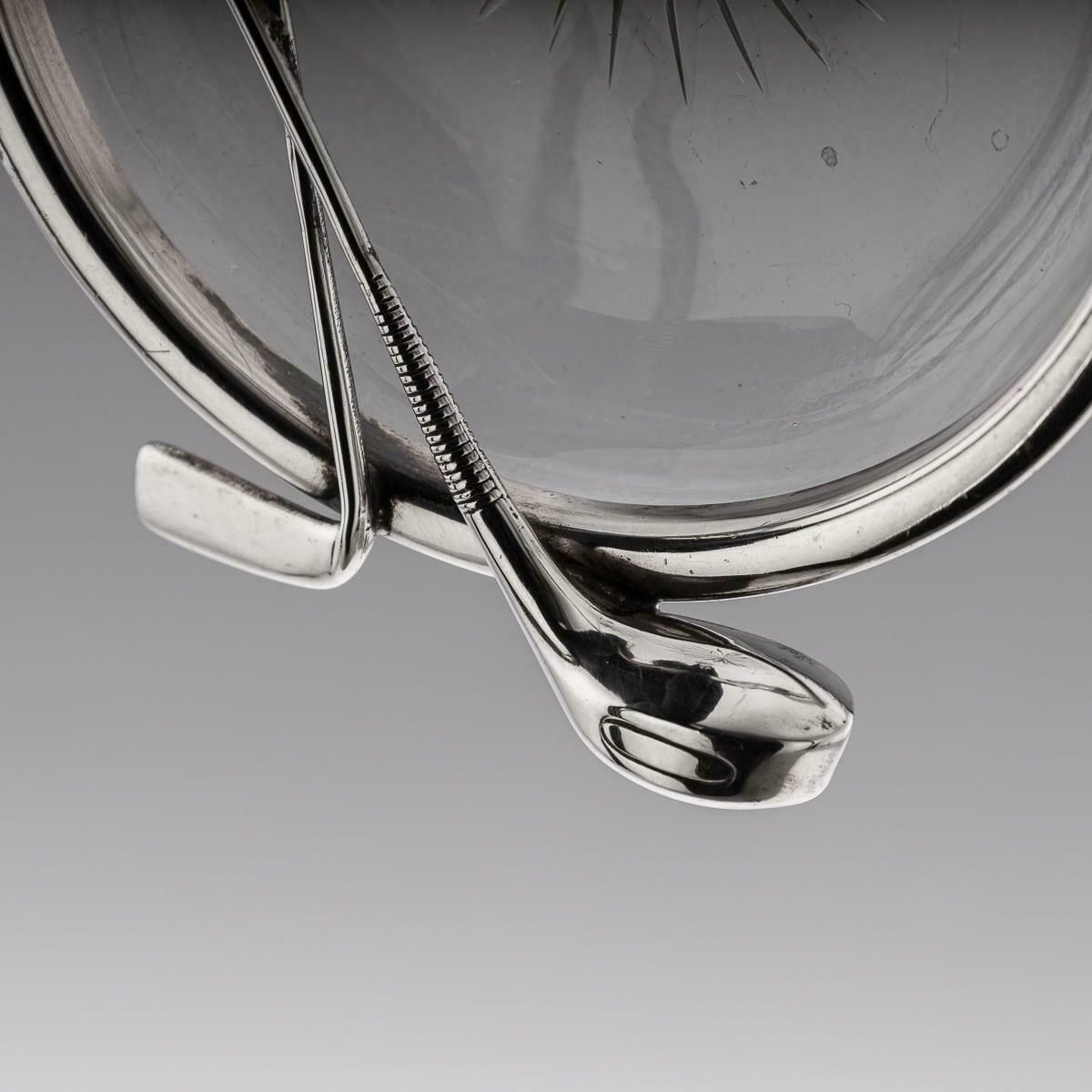 photo for sale Antique 20th Century English Solid Silver & Cut Glass Golf Theme Ashtray C.1911