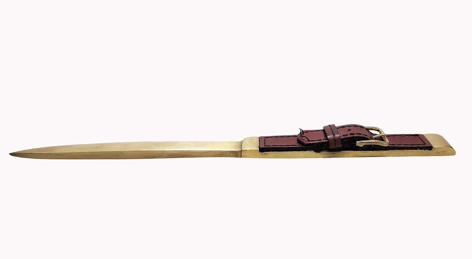 Mid 20h Century Golden Brass And Leather Letter Opener/Knife By The Luxury Design House Hermès Paris, France photo for sale