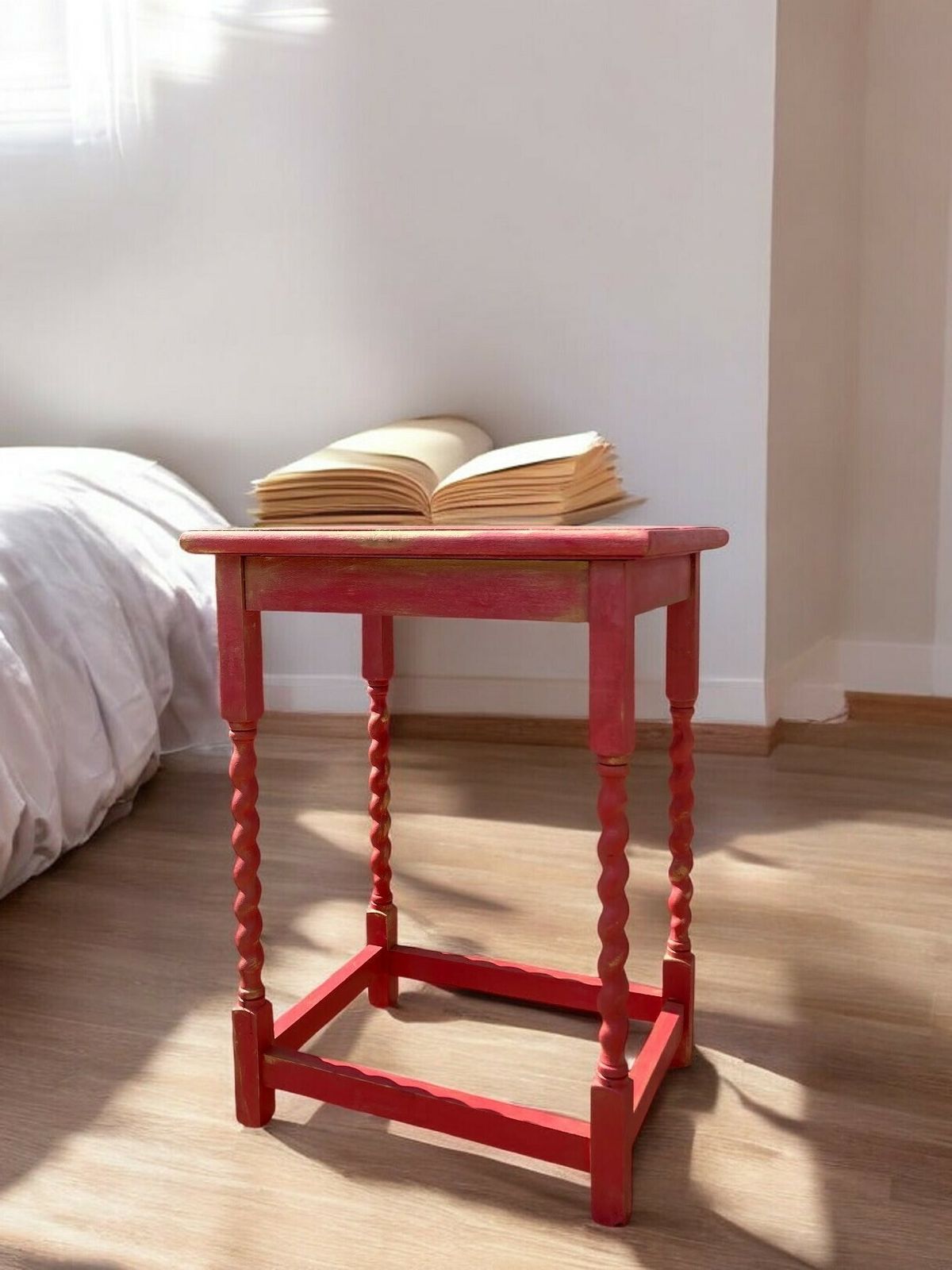 Upcycled Barley Leg Side Table In Hot Ombre Pink photo furniture