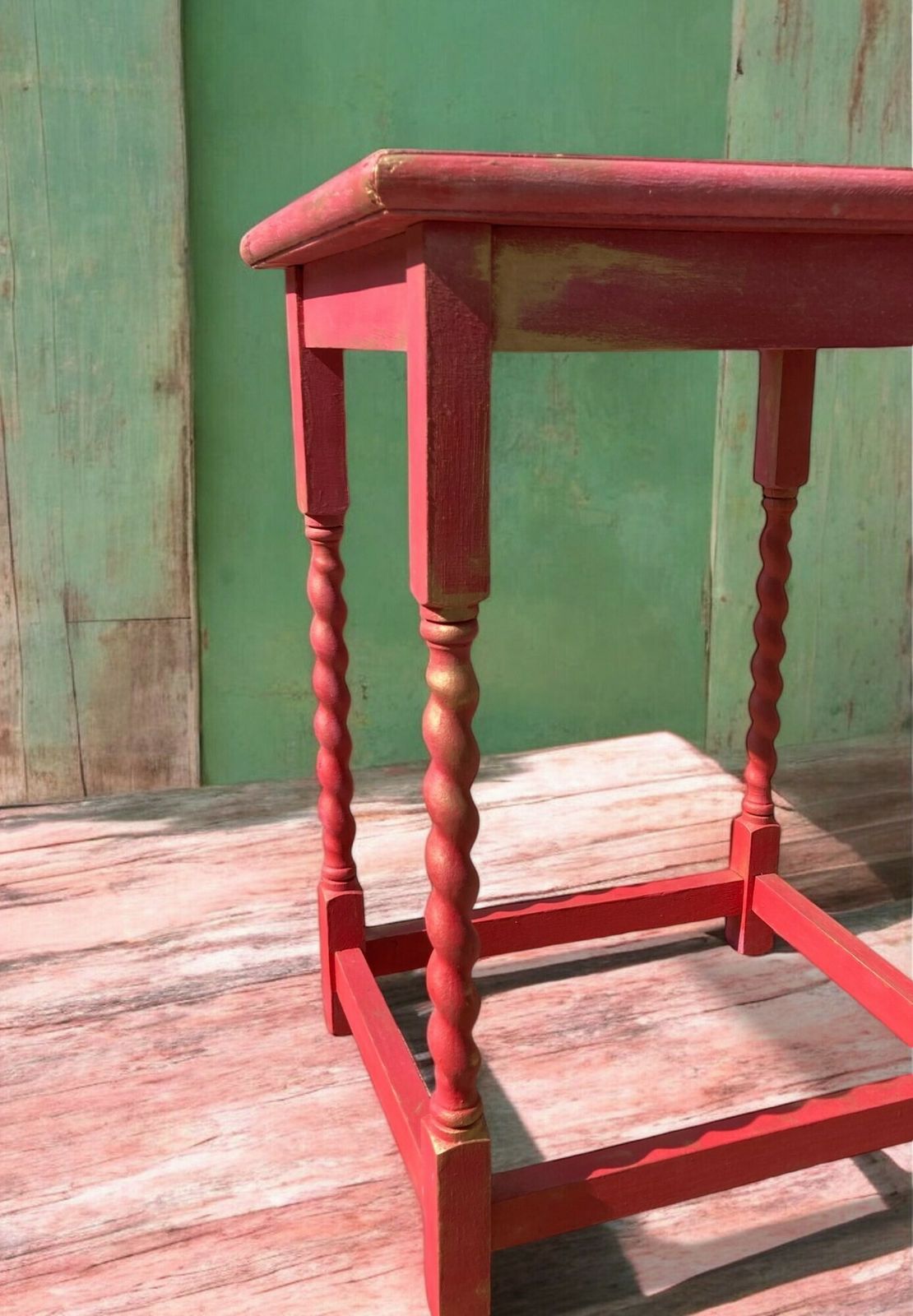 Upcycled Barley Leg Side Table In Hot Ombre Pink photo Furniture