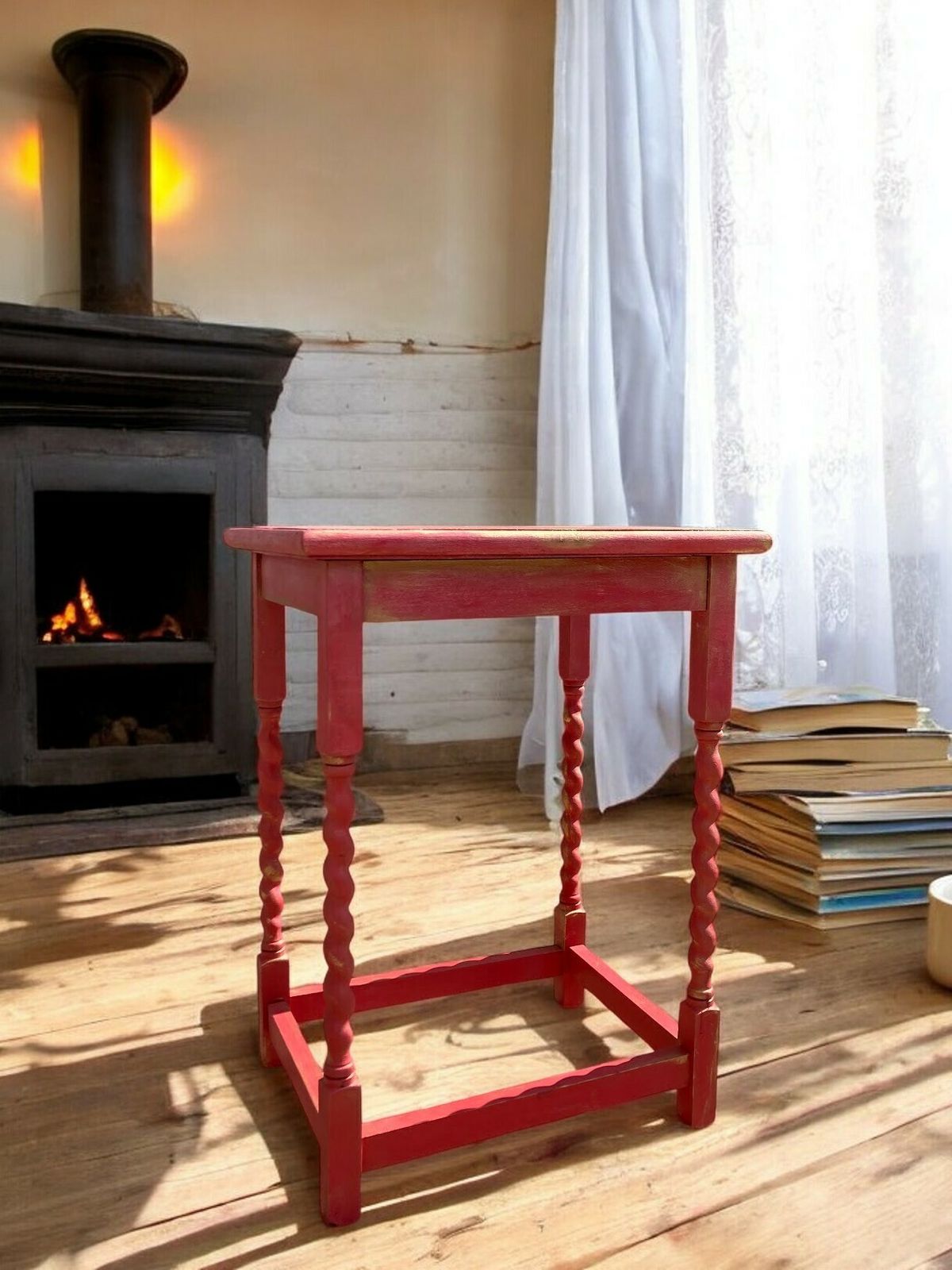 Upcycled Barley Leg Side Table In Hot Ombre Pink photo for sale
