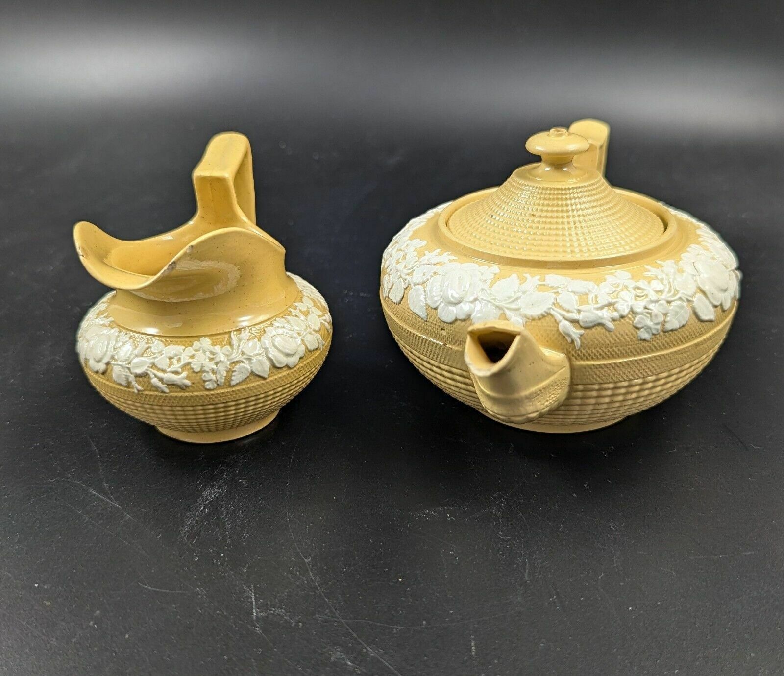 Antique Teapot And Creamer, W. Hackwood Style, Wedgwood, C. 1823 photo vinterior