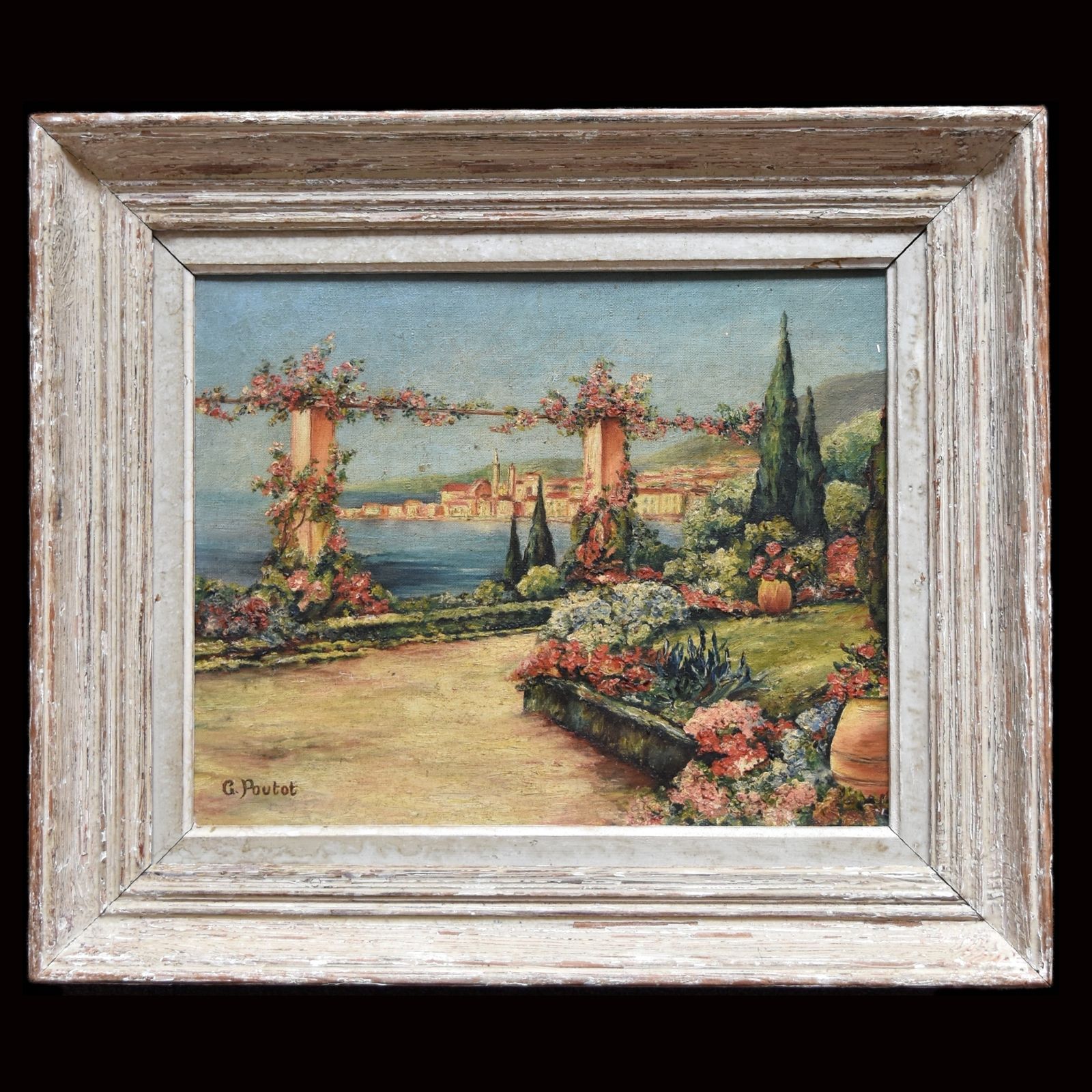 Pretty French Landscape Of A Mediterranean Scene. Circa 1920 photo furniture