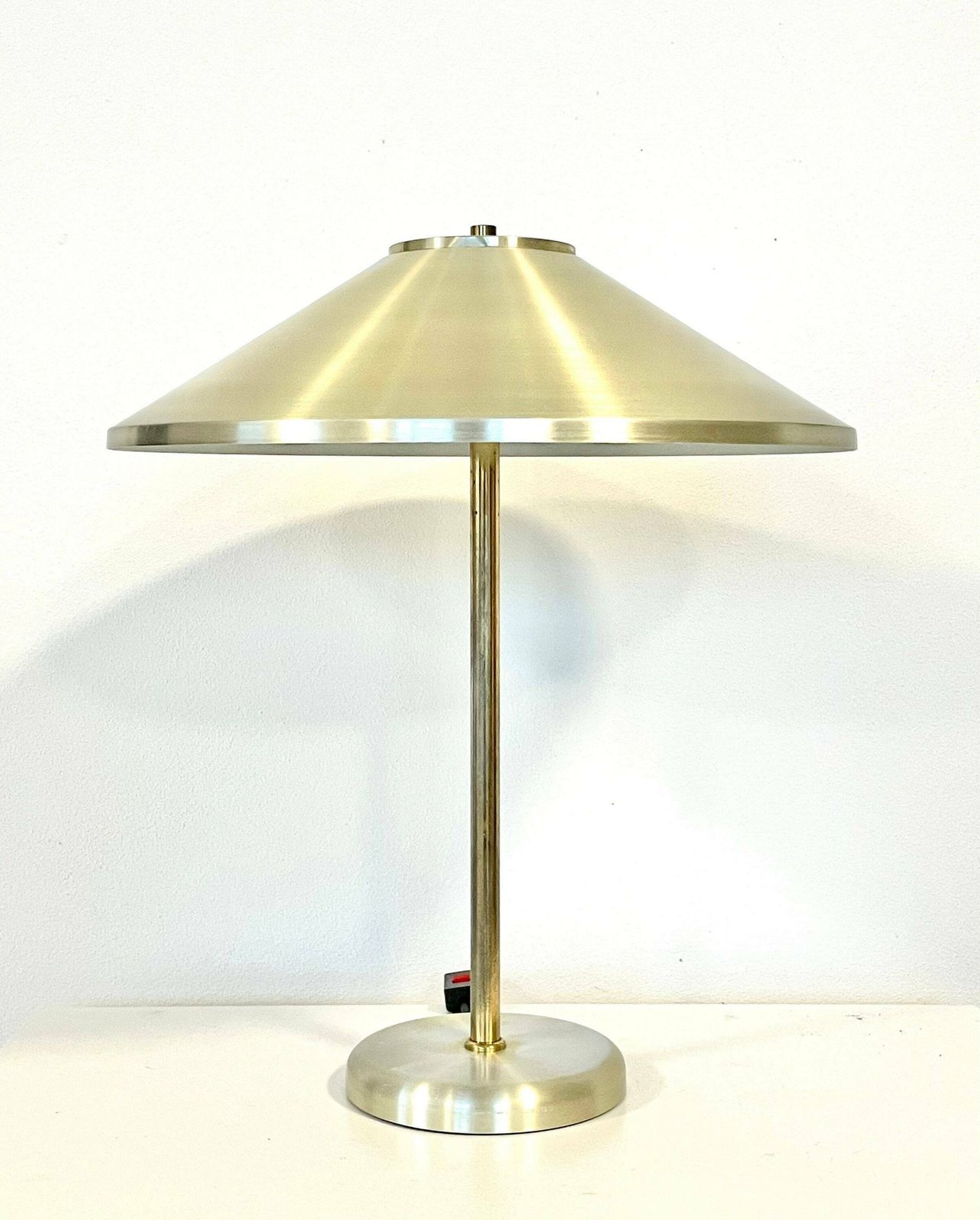 Stylish Vintage Danish Design Mid Century Modern Table Lamp In Gold Coloured Aluminium By Vitrika, Denmark photo vinterior
