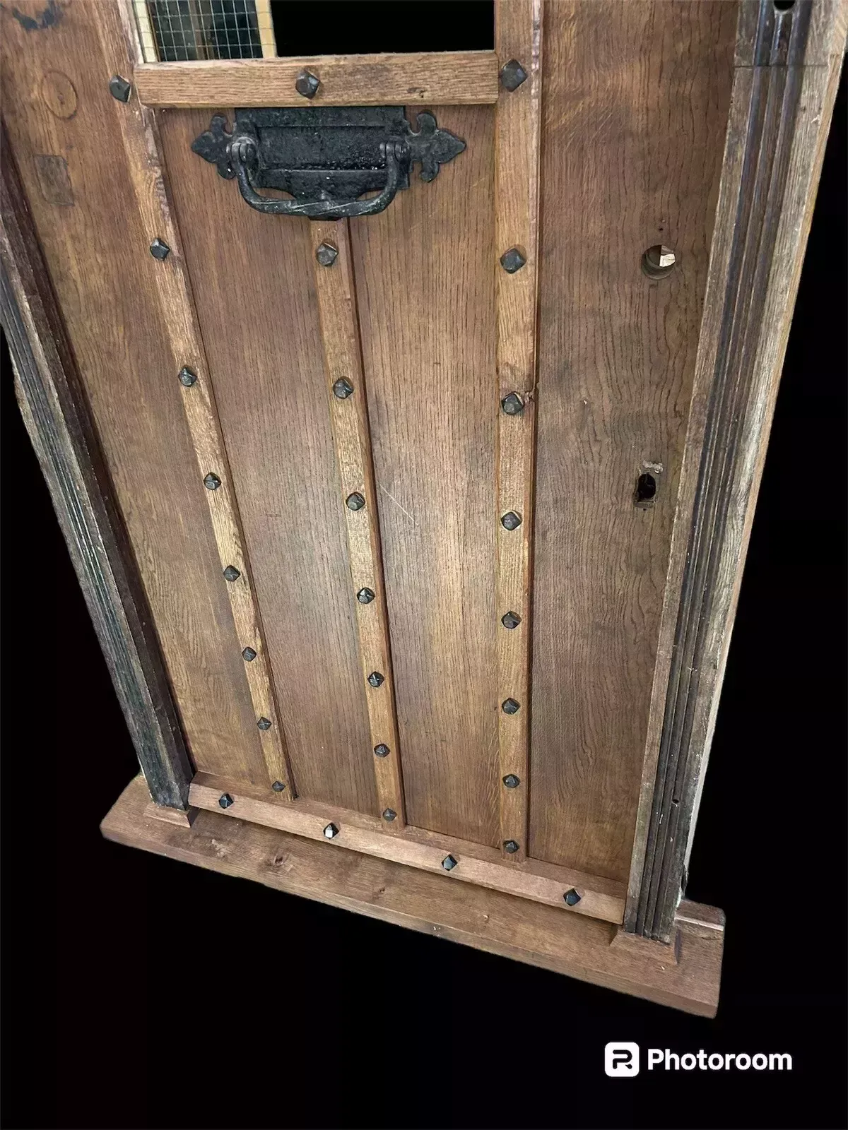Solid Oak Front Door Frame Antique Old Period Reclaimed Tudor Arched Iron Glazed photo 3481.0