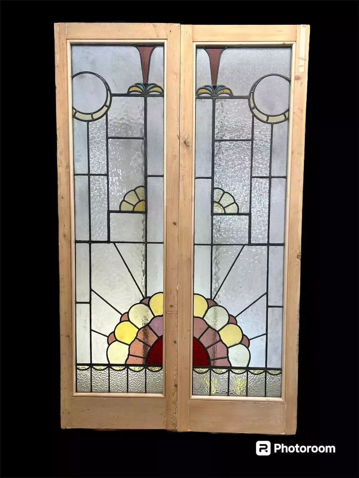 photo furniture Art Deco Stained Glass Doors Antique Period Reclaimed Old French Lead Double Set