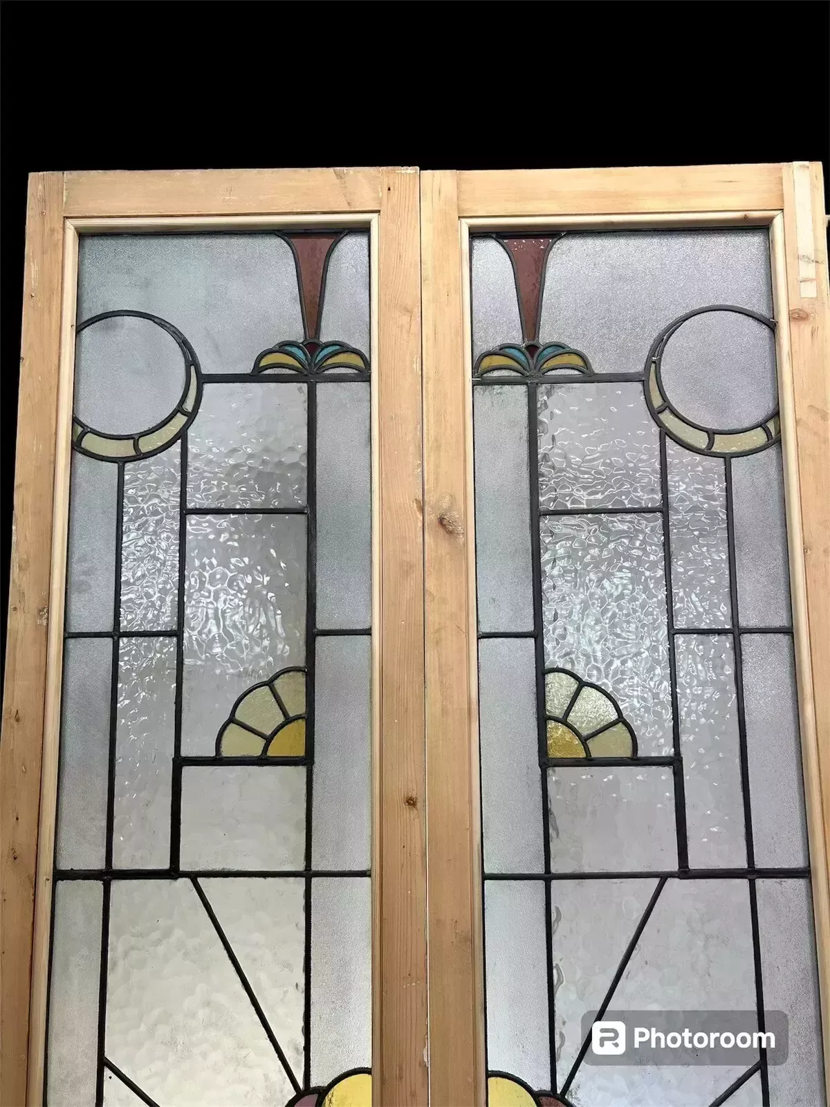 photo for sale Art Deco Stained Glass Doors Antique Period Reclaimed Old French Lead Double Set
