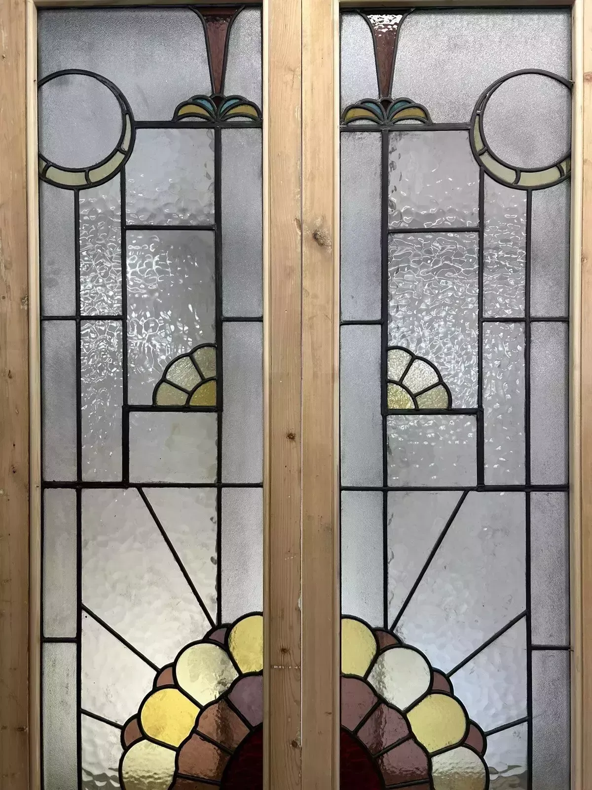 Home Fixtures Art Deco Stained Glass Doors Antique Period Reclaimed Old French Lead Double Set photo