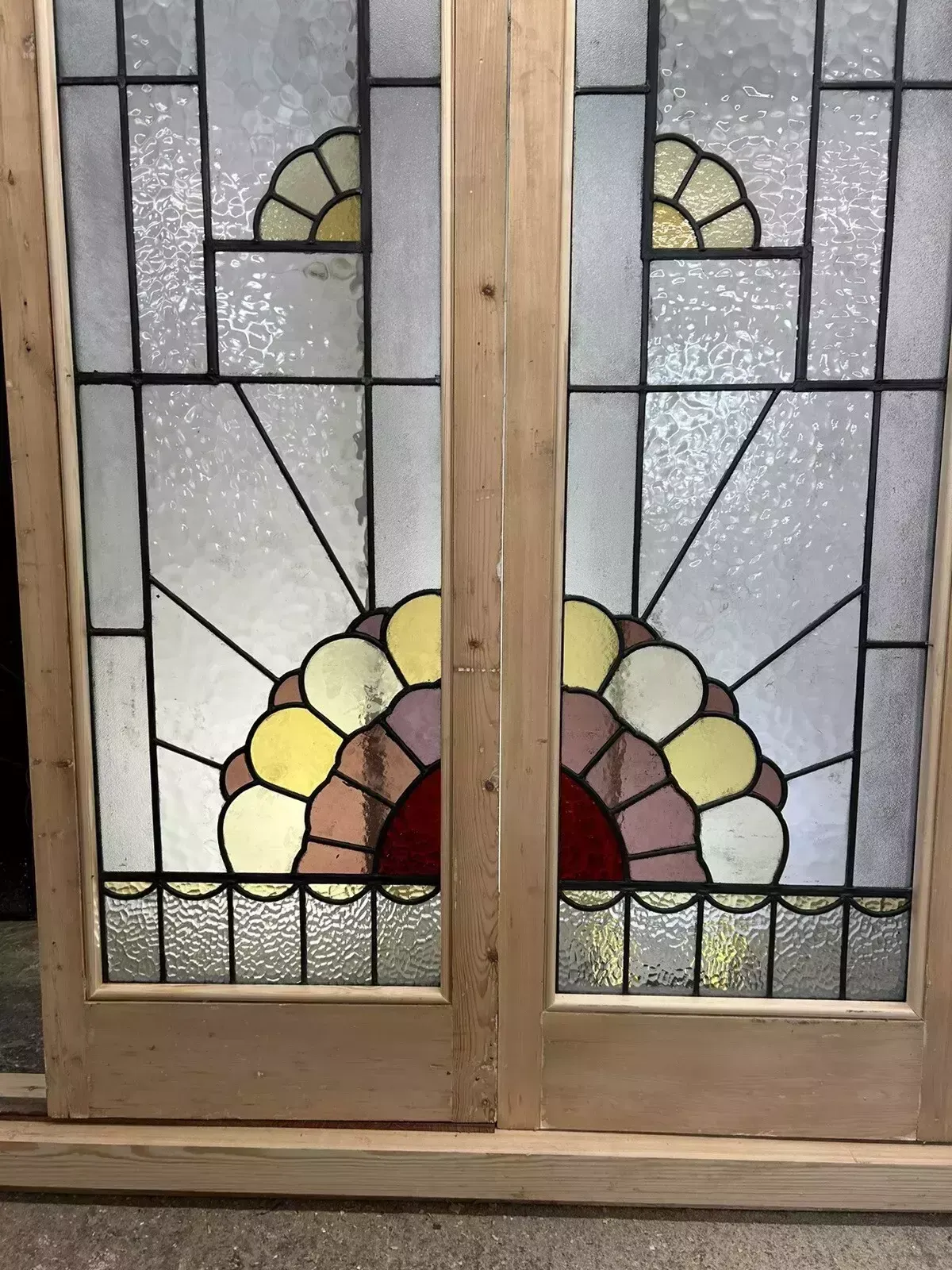 3481.0 Art Deco Stained Glass Doors Antique Period Reclaimed Old French Lead Double Set photo