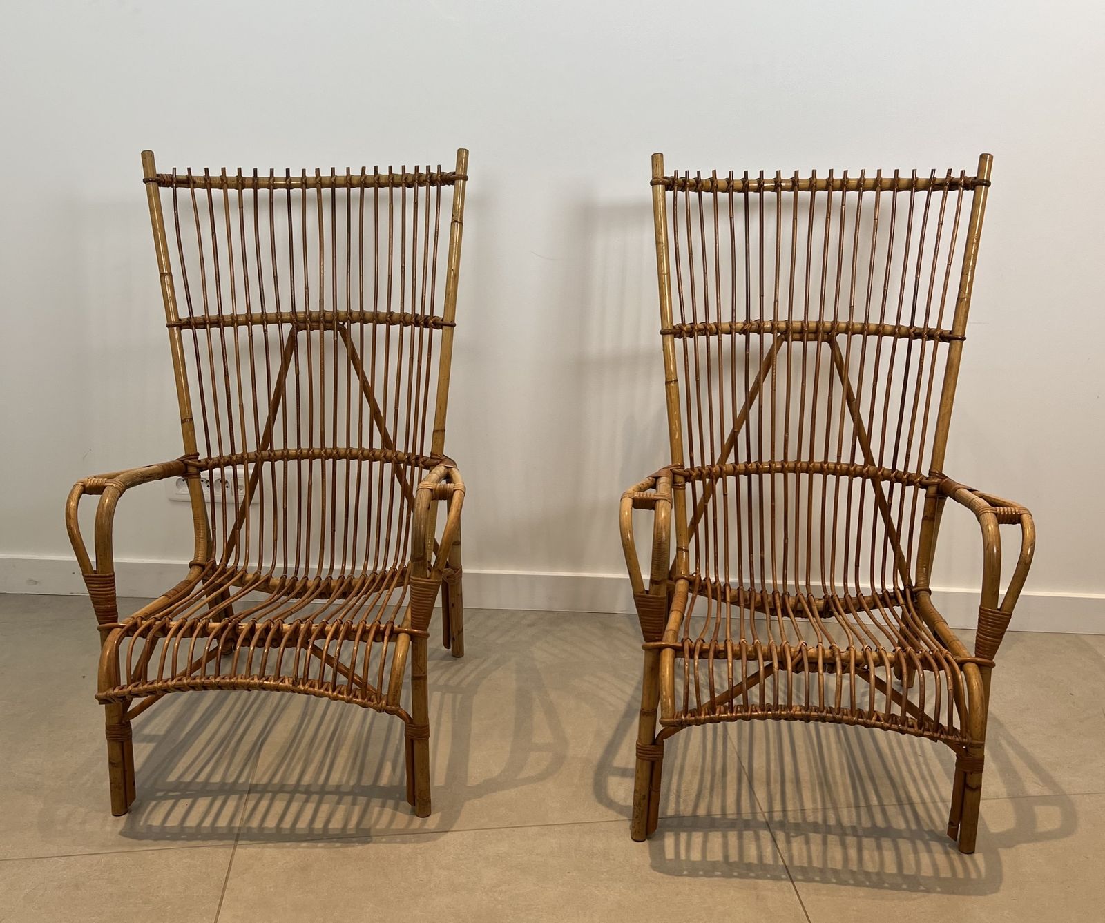 Pair Of High Designer Rattan Armchairs photo furniture