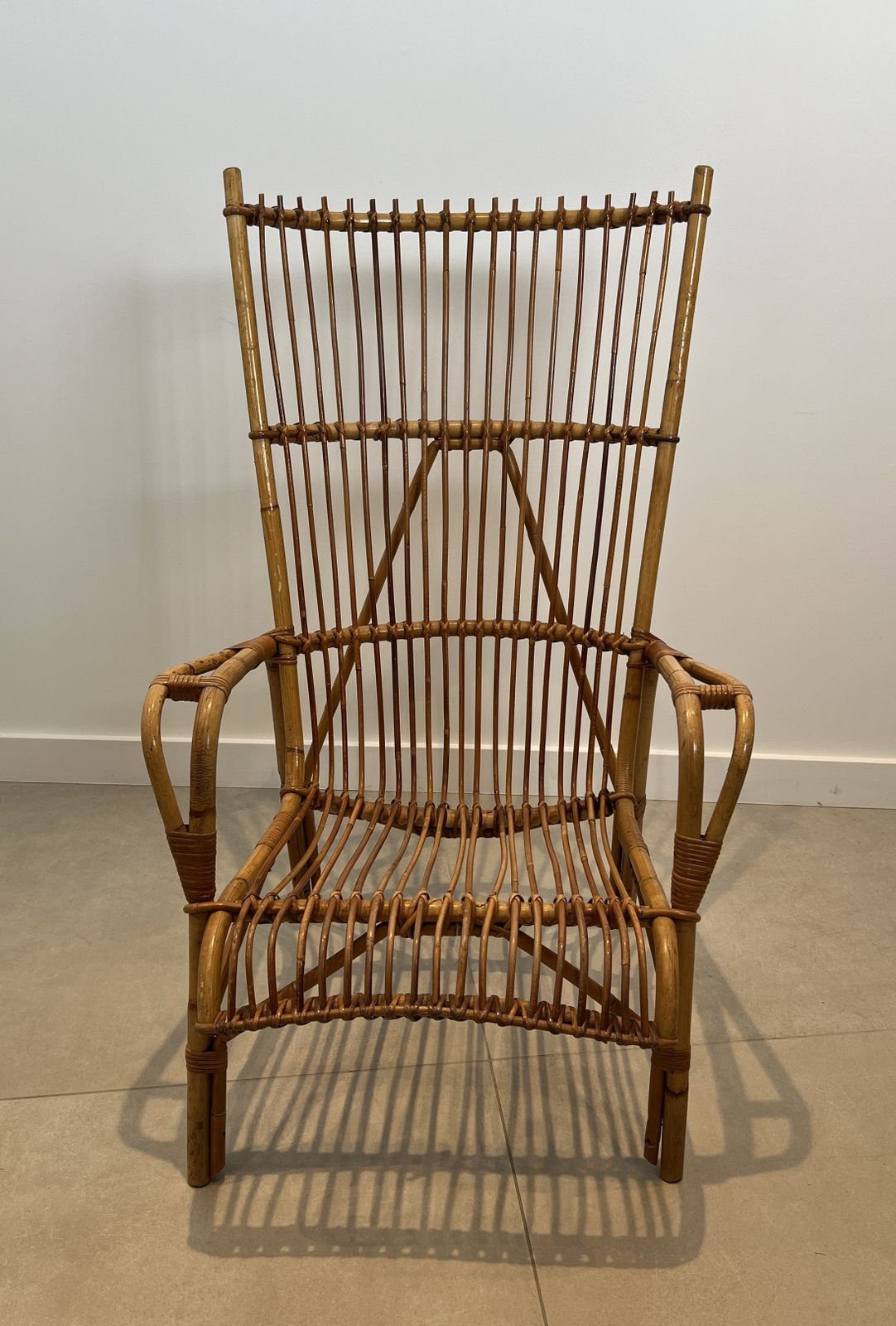 photo vinterior Pair Of High Designer Rattan Armchairs