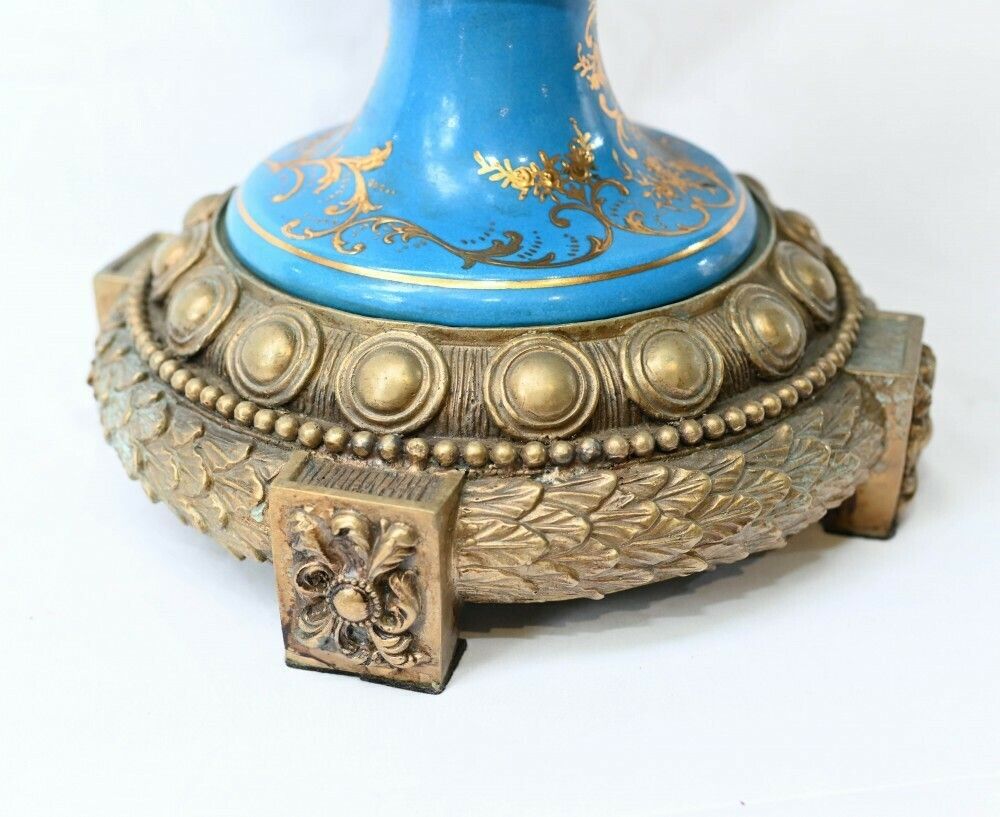 Pair Large Sevres Floral Porcelain Vases Amphora Urns photo for sale