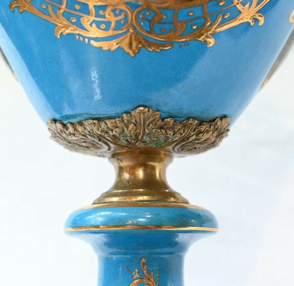 2600.0 Pair Large Sevres Floral Porcelain Vases Amphora Urns photo