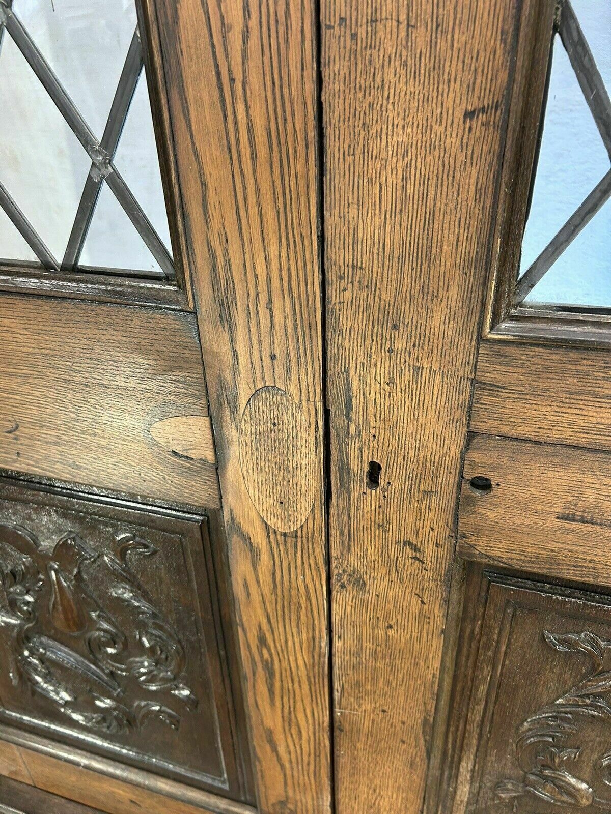 Arched Solid Oak Doors Frame Reclaimed Period Double French Antique Set Leaded photo vintage
