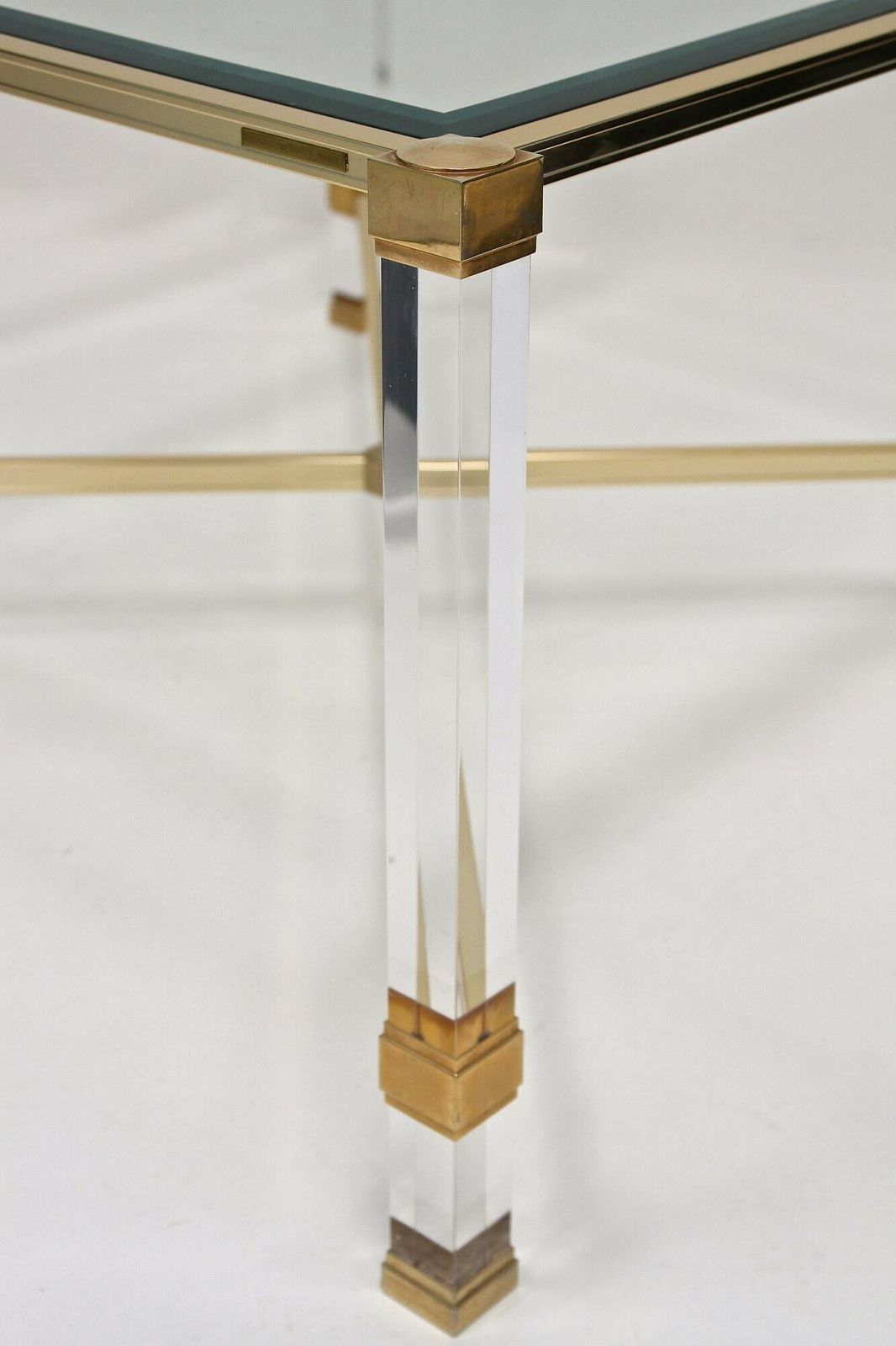 Mid Century Modern Lucite/ Brass Coffee Table By Pierre Vandel, Fr Ca. 1970 photo for sale