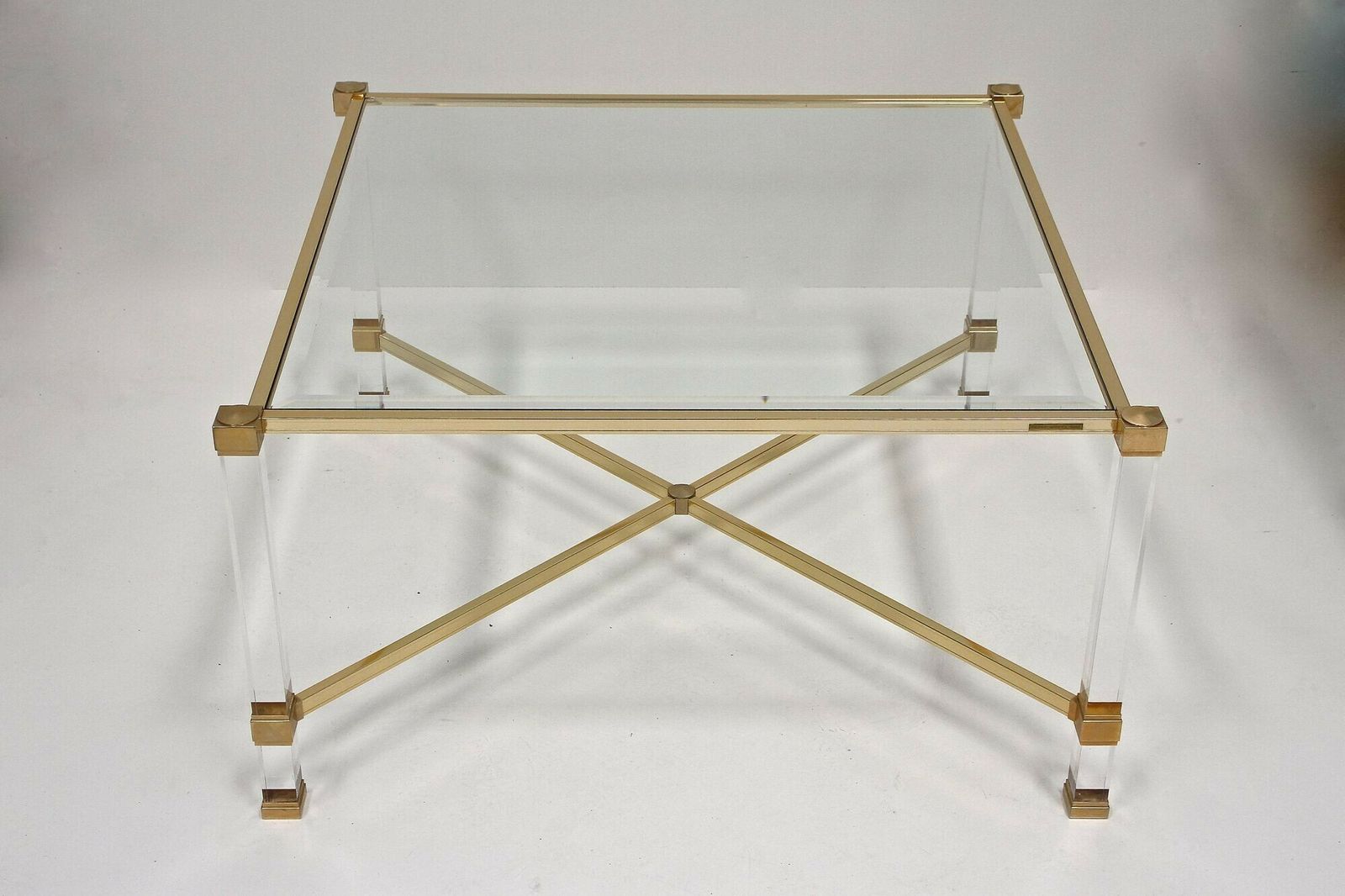 Mid Century Modern Lucite/ Brass Coffee Table By Pierre Vandel, Fr Ca. 1970 photo Furniture
