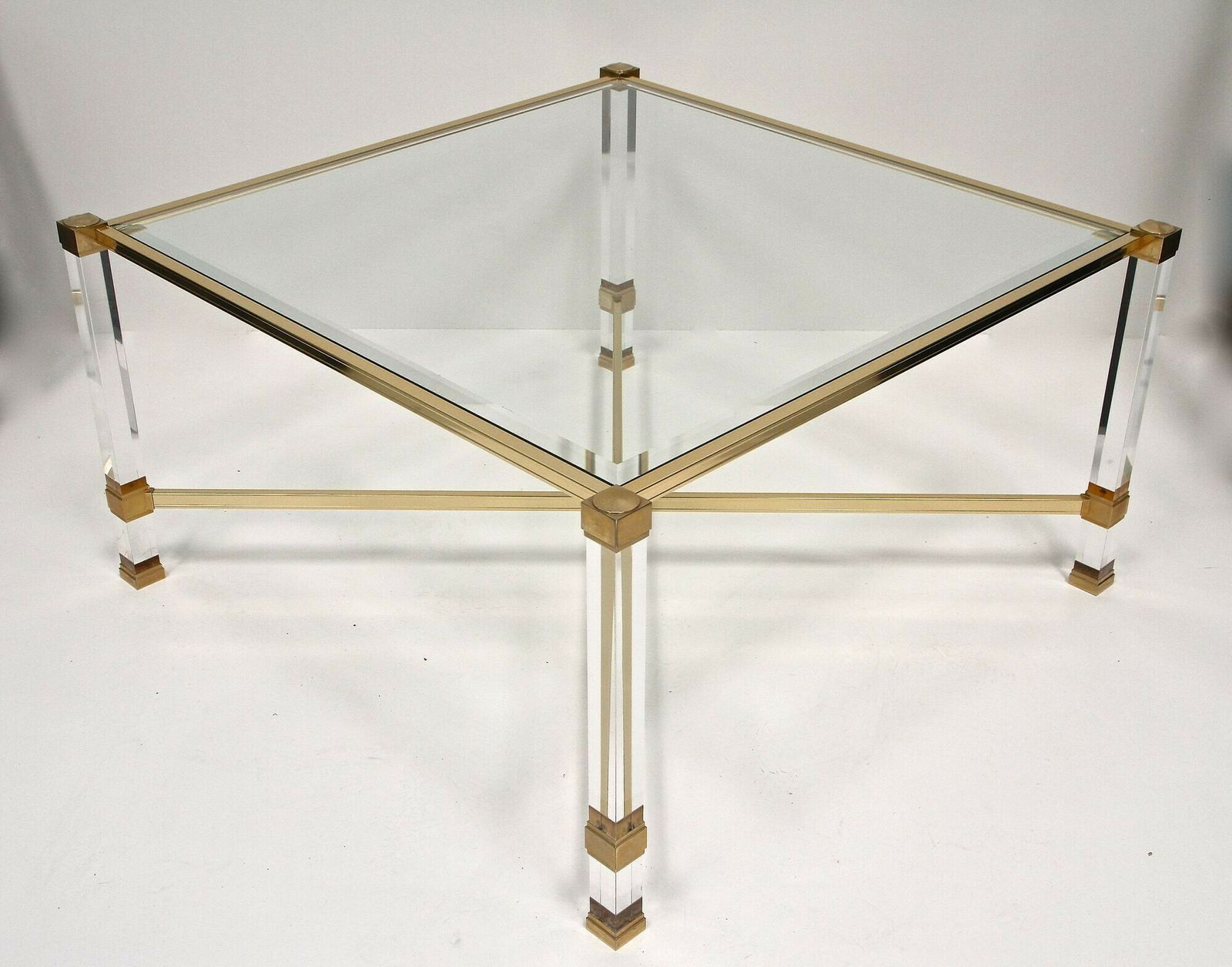 Mid Century Modern Lucite/ Brass Coffee Table By Pierre Vandel, Fr Ca. 1970 photo vintage