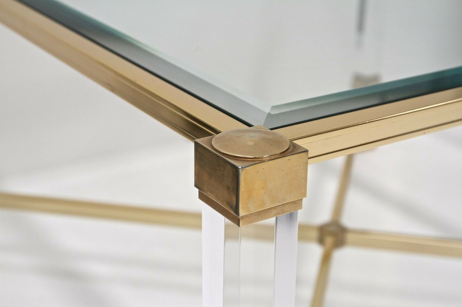 photo vintage Mid Century Modern Lucite/ Brass Coffee Table By Pierre Vandel, Fr Ca. 1970