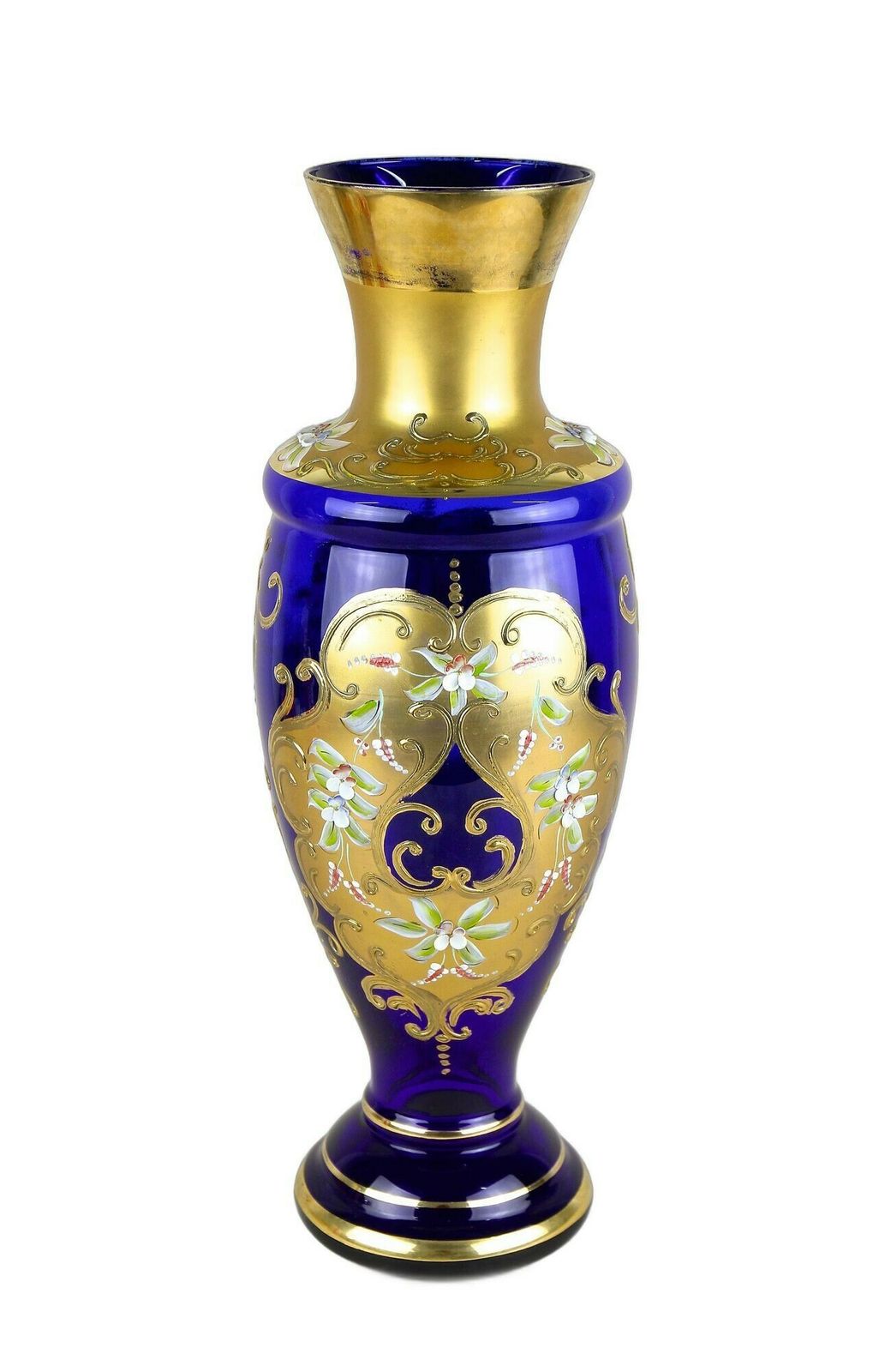 19th Century Cobalt Blue Gilt Glass Vase With Enamel Paintings, Cz Ca. 1890