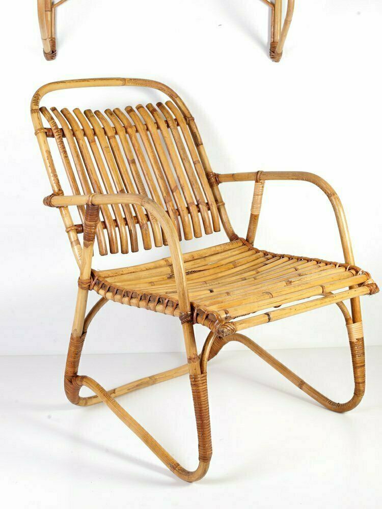 photo buy Mid Century Rattan Lounge Chair, 1950s