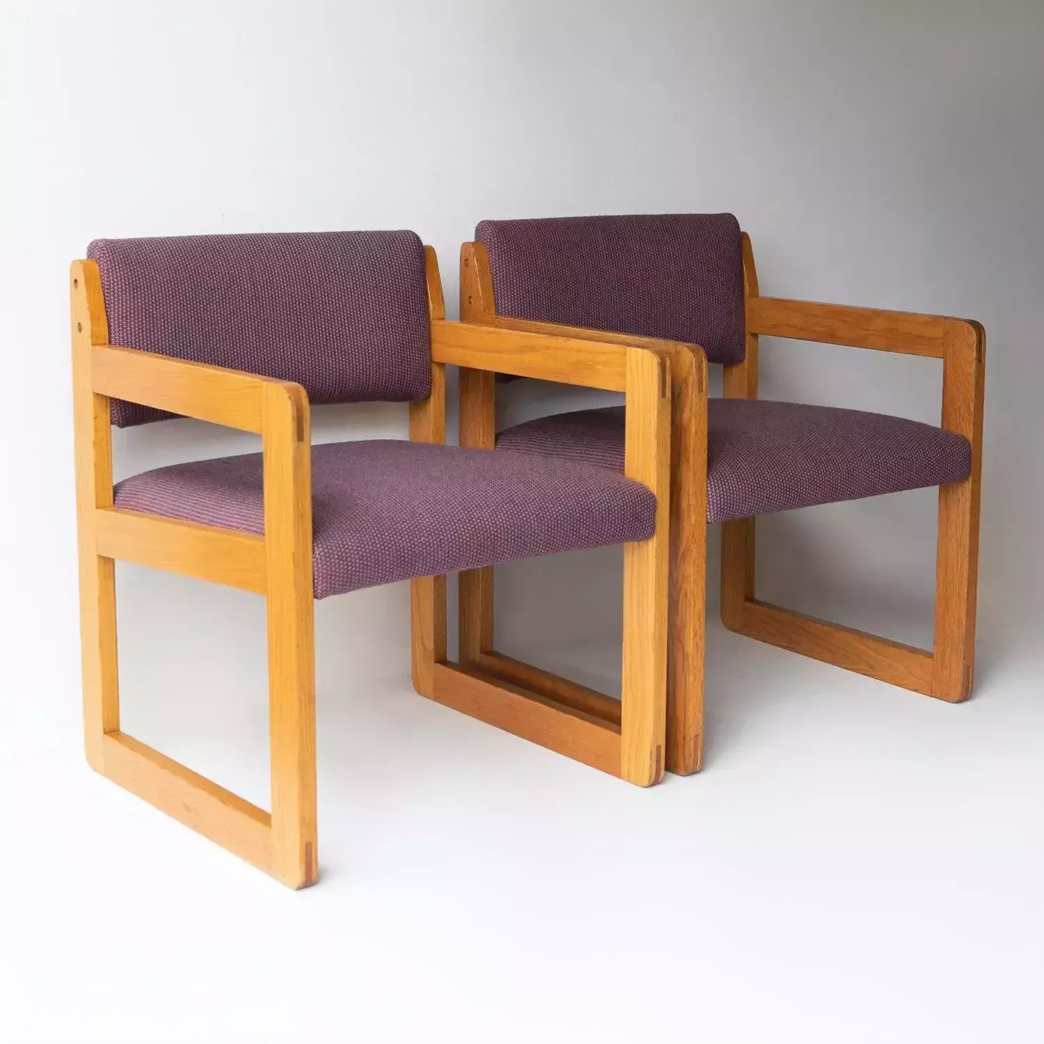 Pair Of Vintage Sculptural Upholstered Oak Cube Armchairs, C. 1970’s photo 395.0