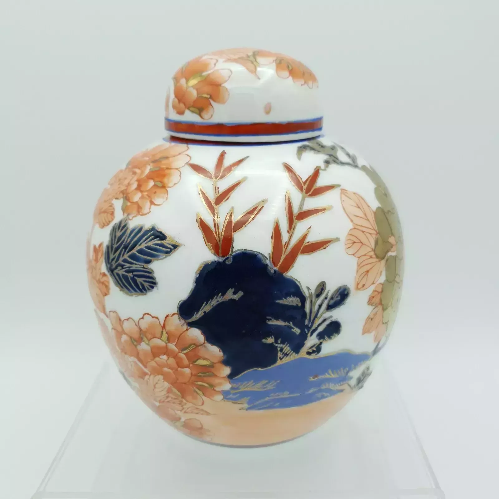 Chinese Qianlong Ginger Jar Hand Painted Imari Porcelain Raised Floral & Gilt photo 100.0