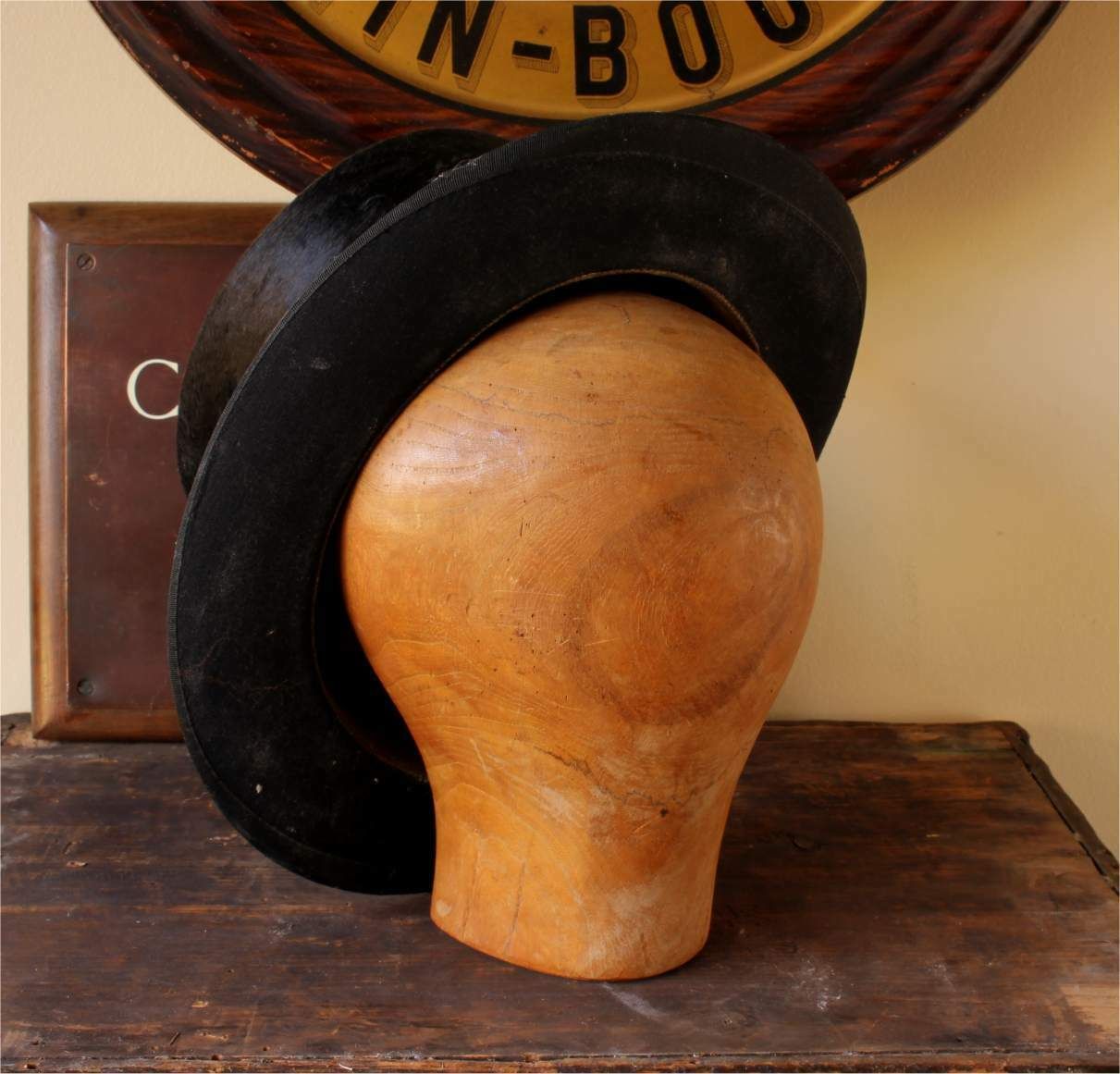 Size 49 Wig Block. Small French Wooden Milliner's Head Hat Display Stand