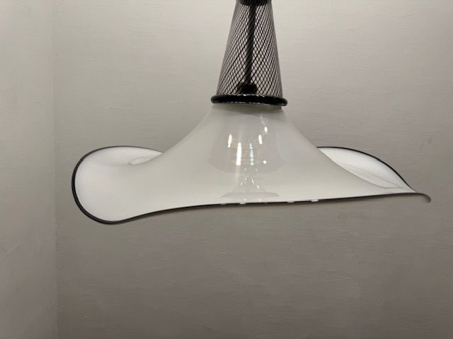 Large Black And White Murano Glass Hat Light Pendant 1970’s photo 990.0