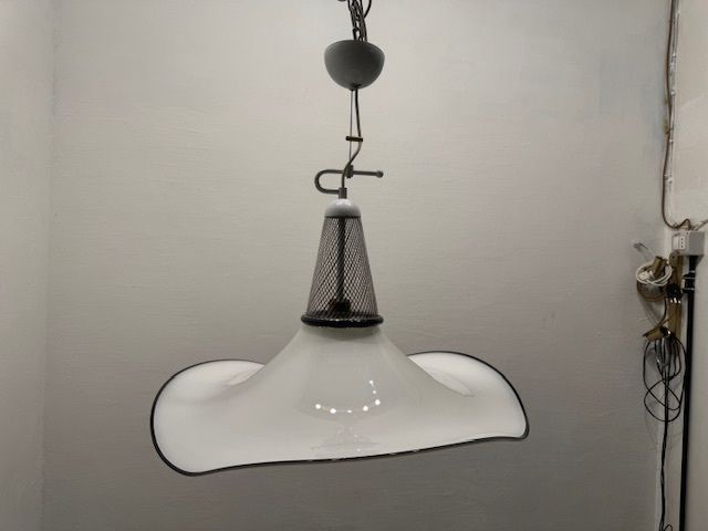 Large Black And White Murano Glass Hat Light Pendant 1970’s photo buy