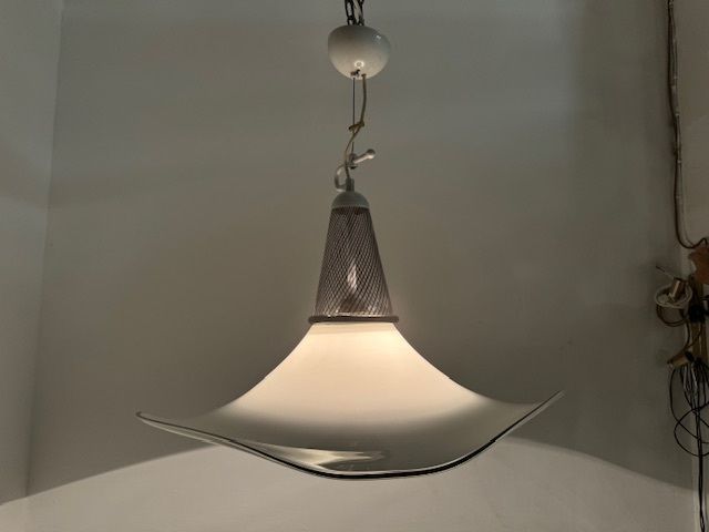 Lighting Large Black And White Murano Glass Hat Light Pendant 1970’s photo