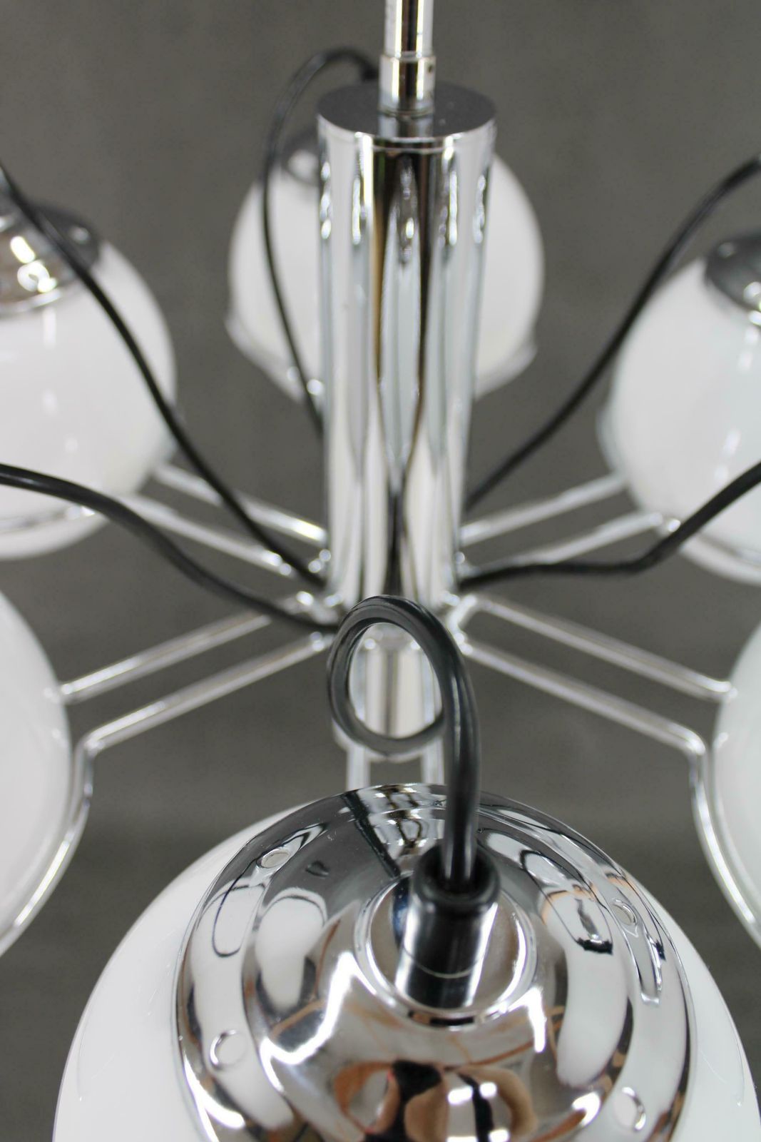 1970s Targetti Sankey Italian Chrome And Opaline Glass Chandelier photo 1661.0