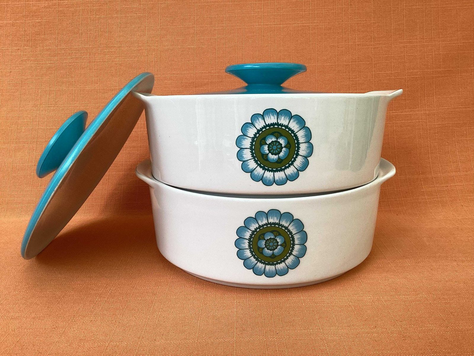 1970s J&G Meakin Capri Tureens (Sold As A Pair), Meakin Capri Vegetable Dishes, Retro Meakin Serving Dishes, Retro Meakin Capri Lidded Dish photo furniture