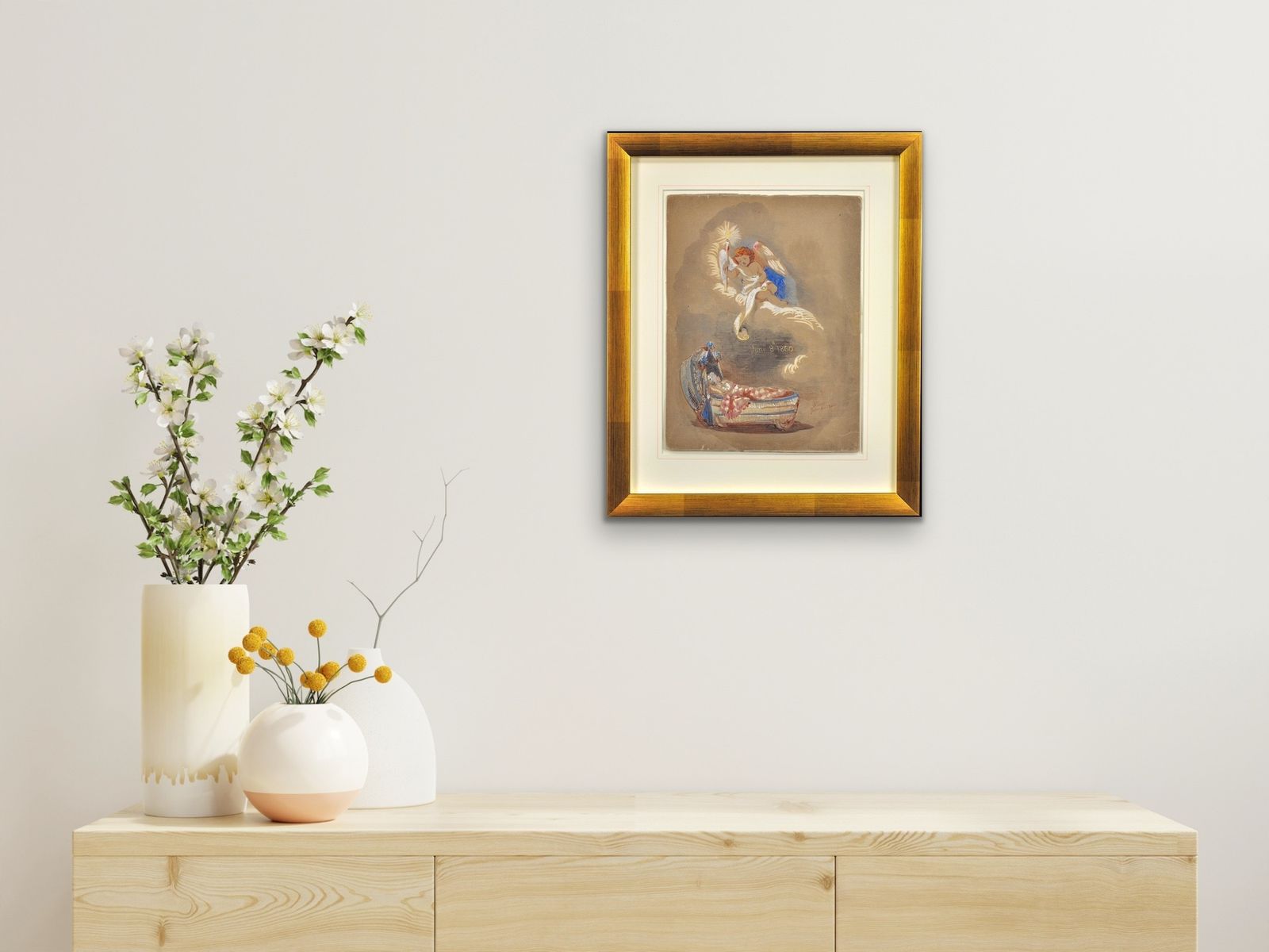 photo vintage By Queen Victoria’s Daughter, H.R.H. Princess Alice Maud Mary 1843 To 1878. Framed Original Watercolour Painting Dated 1860. The British Royal Family.