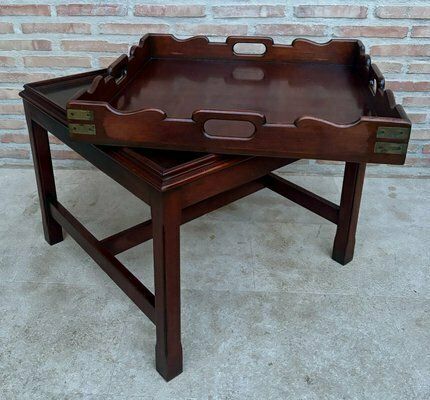 Early 20th Century Wood Coffee Table With Small Removable Tray, 1924, Set Of 2 photo furniture